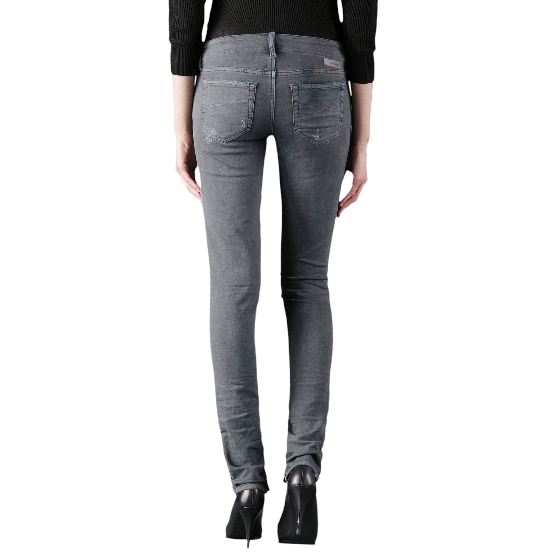 DIESEL GRUPEE NE 0666U Sweat Jogg Jeans Grey Stretch Slim Distressed Denim Italy