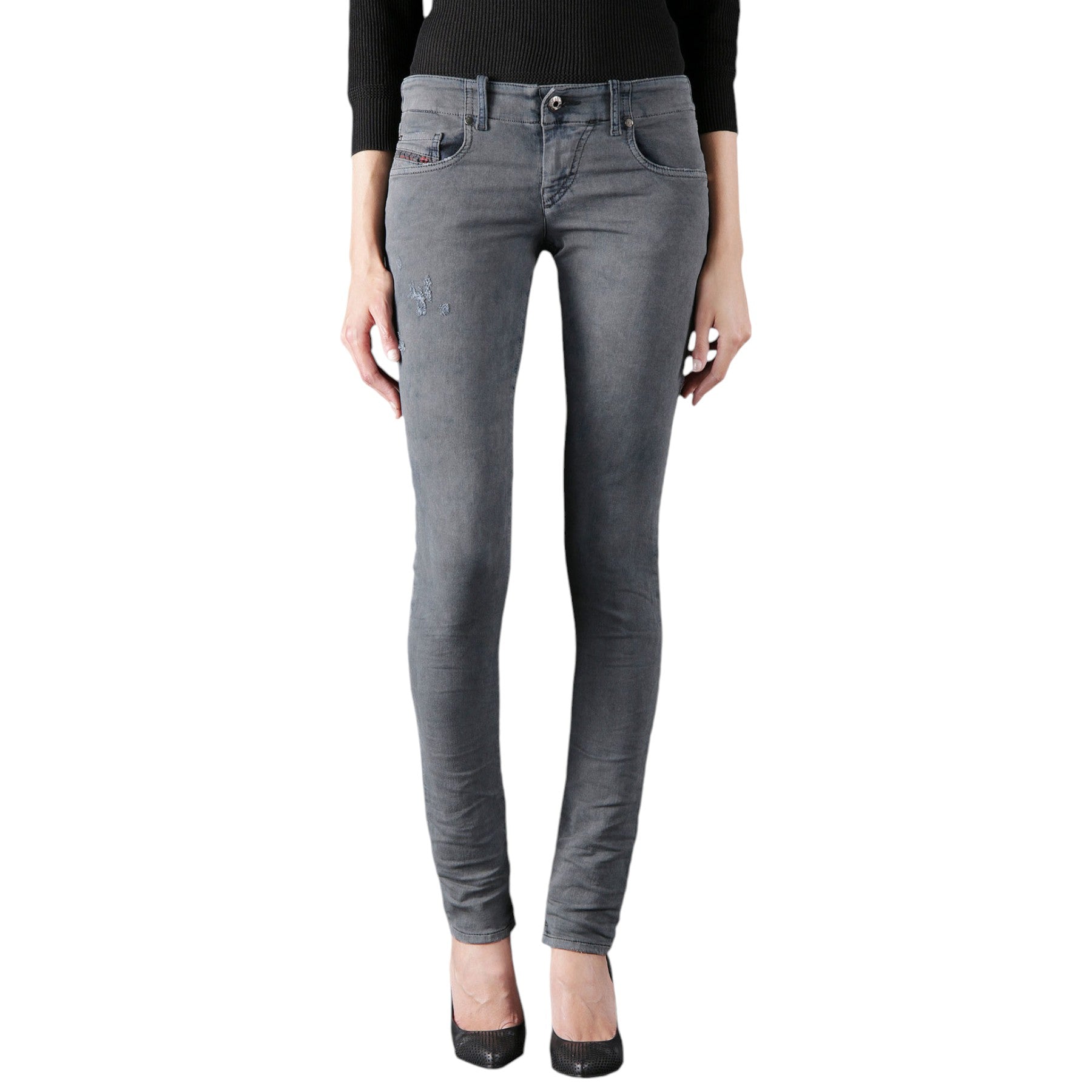 DIESEL GRUPEE NE 0666U Sweat Jogg Jeans Grey Stretch Slim Distressed Denim Italy