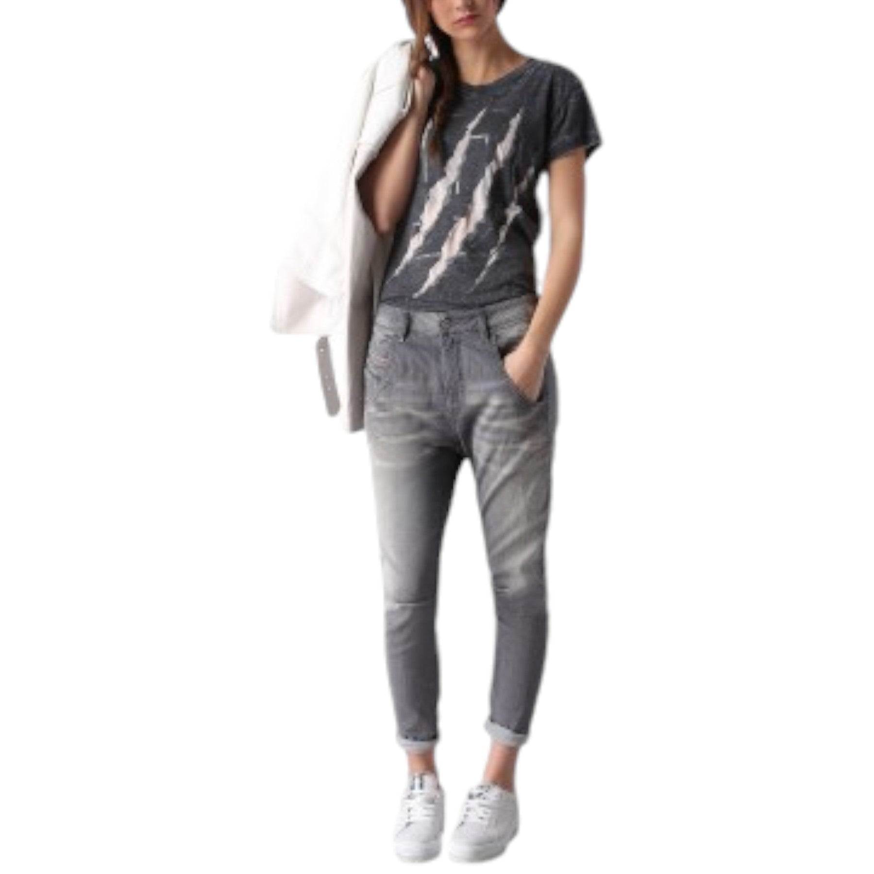 DIESEL GRUPEE NE 0830Q Womens Denim Jeans Slim Fit Skinny Sweat Jogg Pants Grey