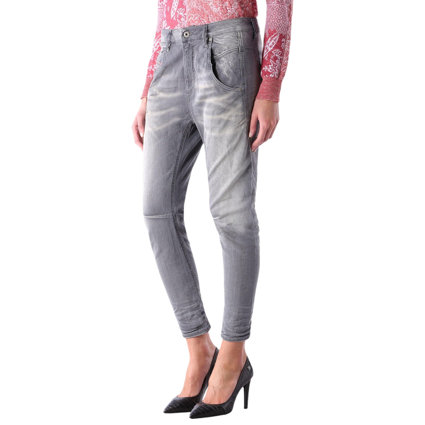 DIESEL GRUPEE NE 0830Q Womens Denim Jeans Slim Fit Skinny Sweat Jogg Pants Grey