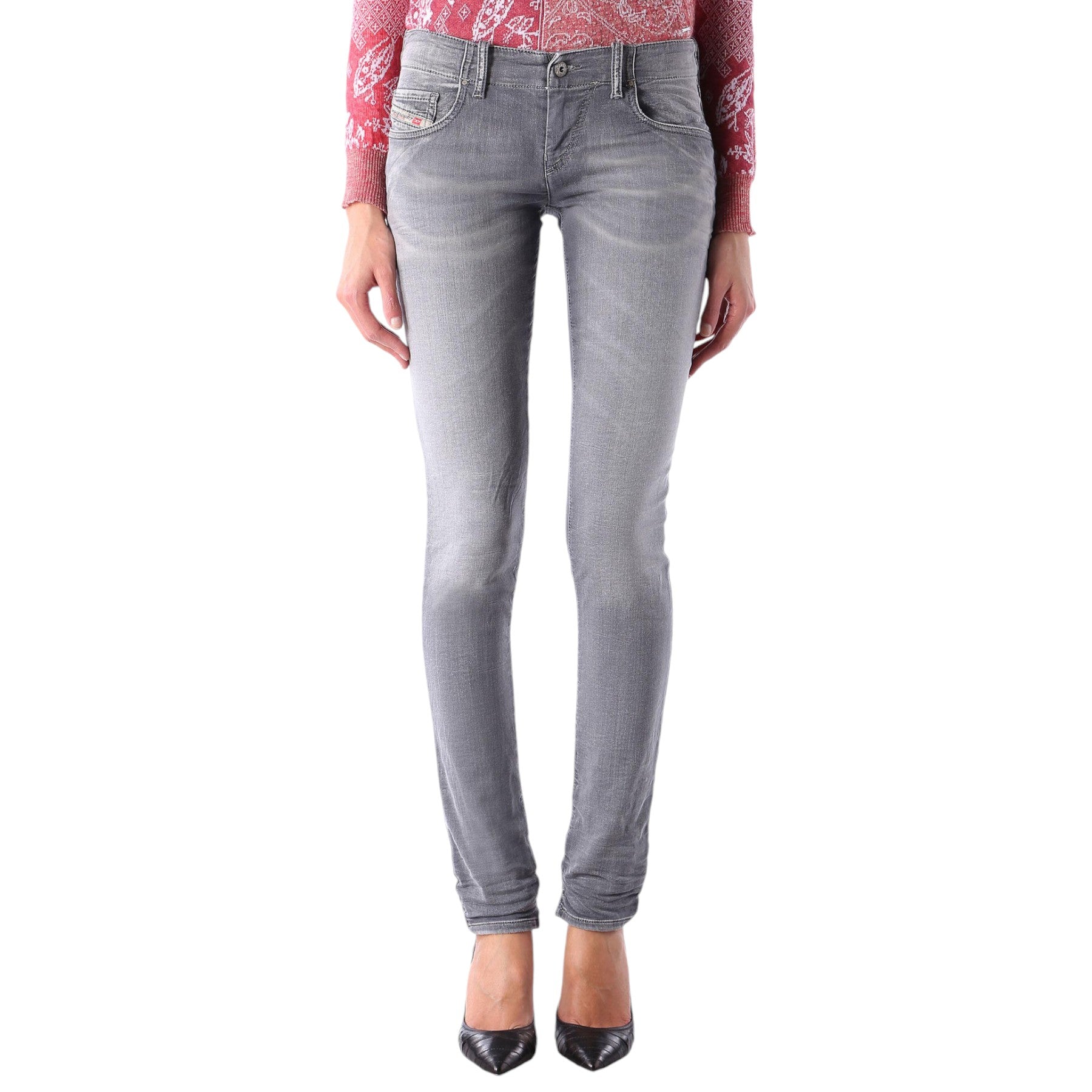 DIESEL GRUPEE NE 0830Q Womens Denim Jeans Slim Fit Skinny Sweat Jogg Pants Grey