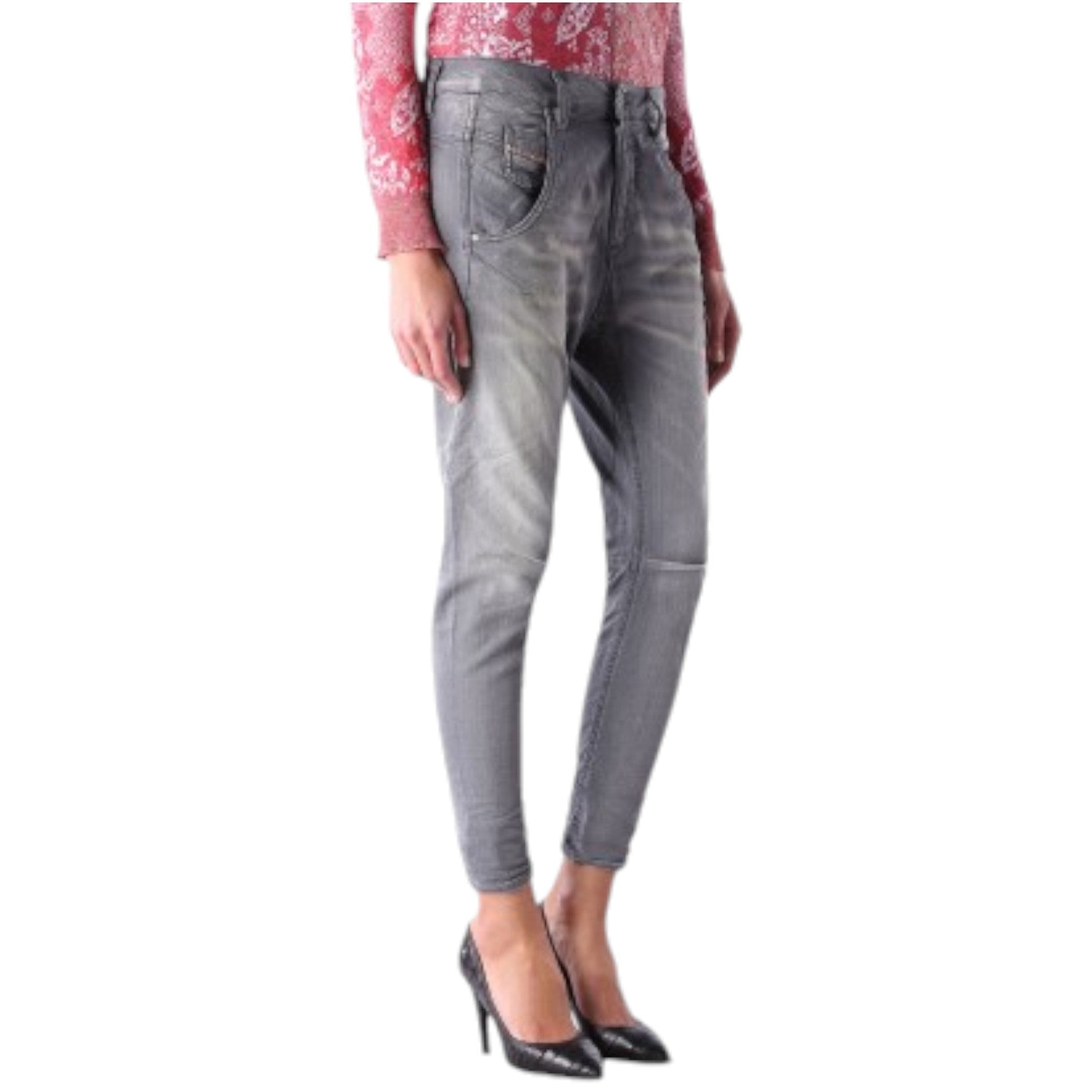 DIESEL GRUPEE NE 0830Q Womens Denim Jeans Slim Fit Skinny Sweat Jogg Pants Grey