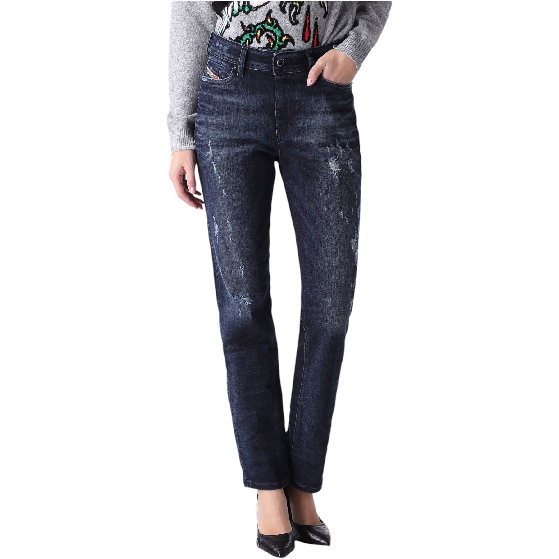 DIESEL Womens Denim Jeans REEN 0844T Distress Regular Fit Straight Leg DNA Jeans