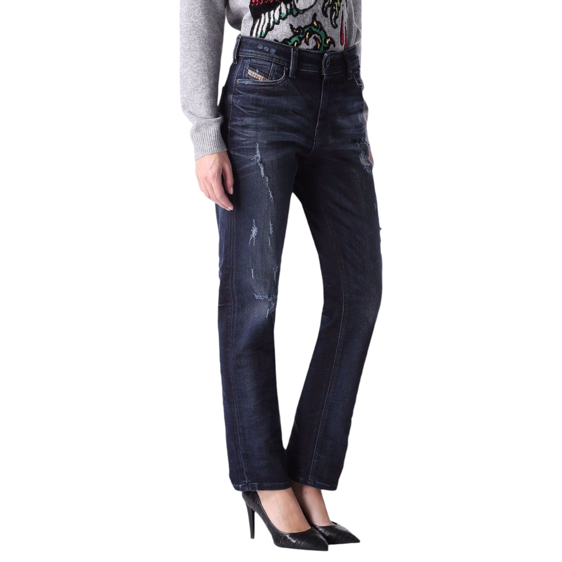 DIESEL Womens Denim Jeans REEN 0844T Distress Regular Fit Straight Leg DNA Jeans