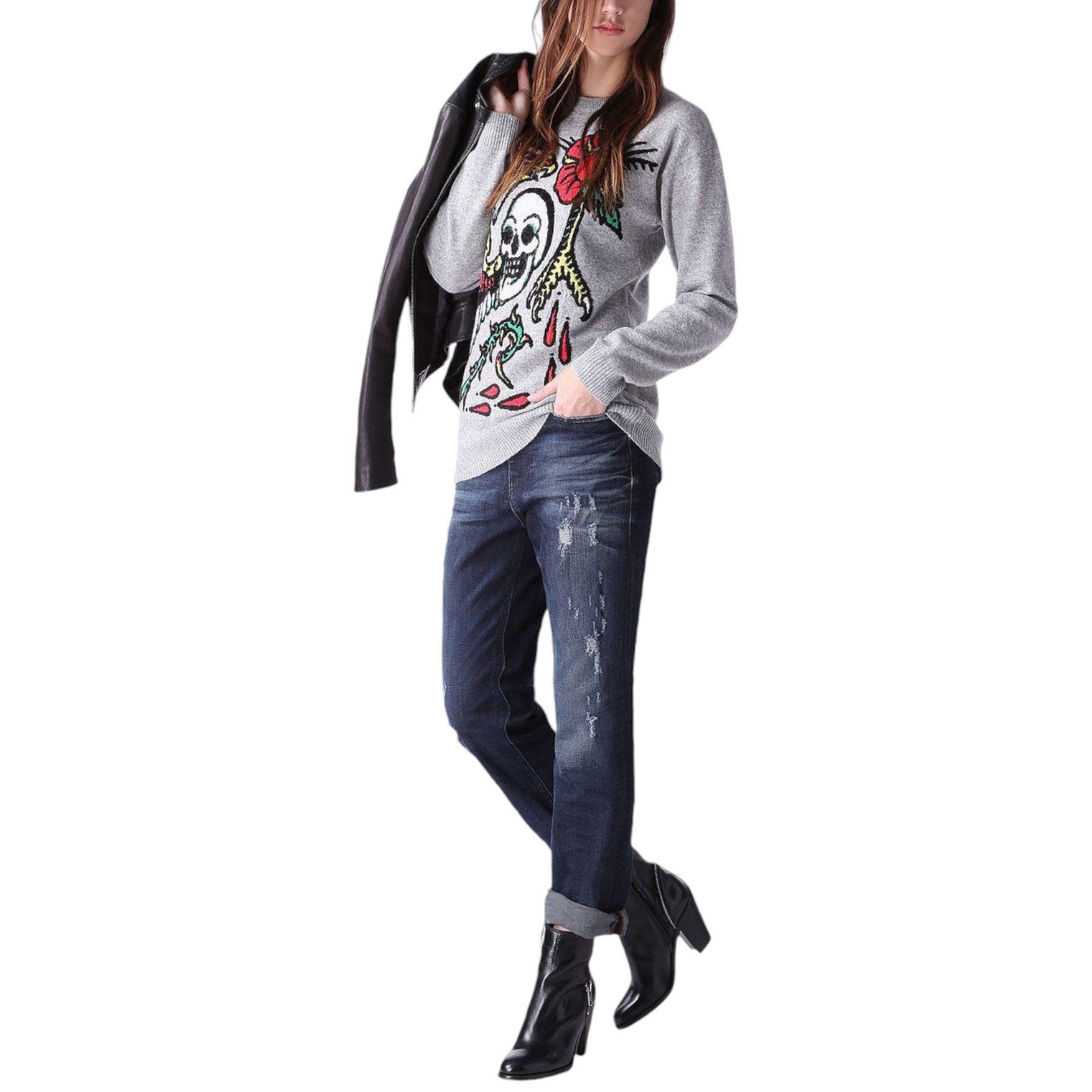 DIESEL Womens Denim Jeans REEN 0844T Distress Regular Fit Straight Leg DNA Jeans