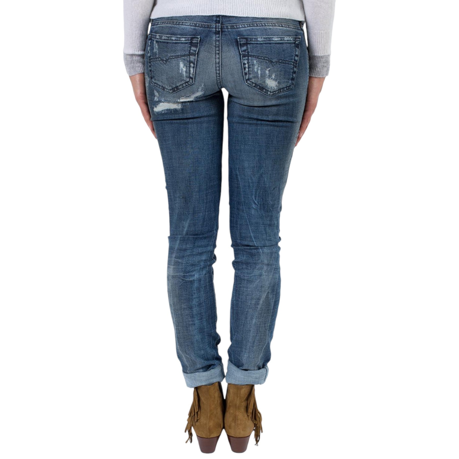 DIESEL GRUPEE 0856X Womens Denim Jeans Super Skinny Fit Blue Faded Zip Italy