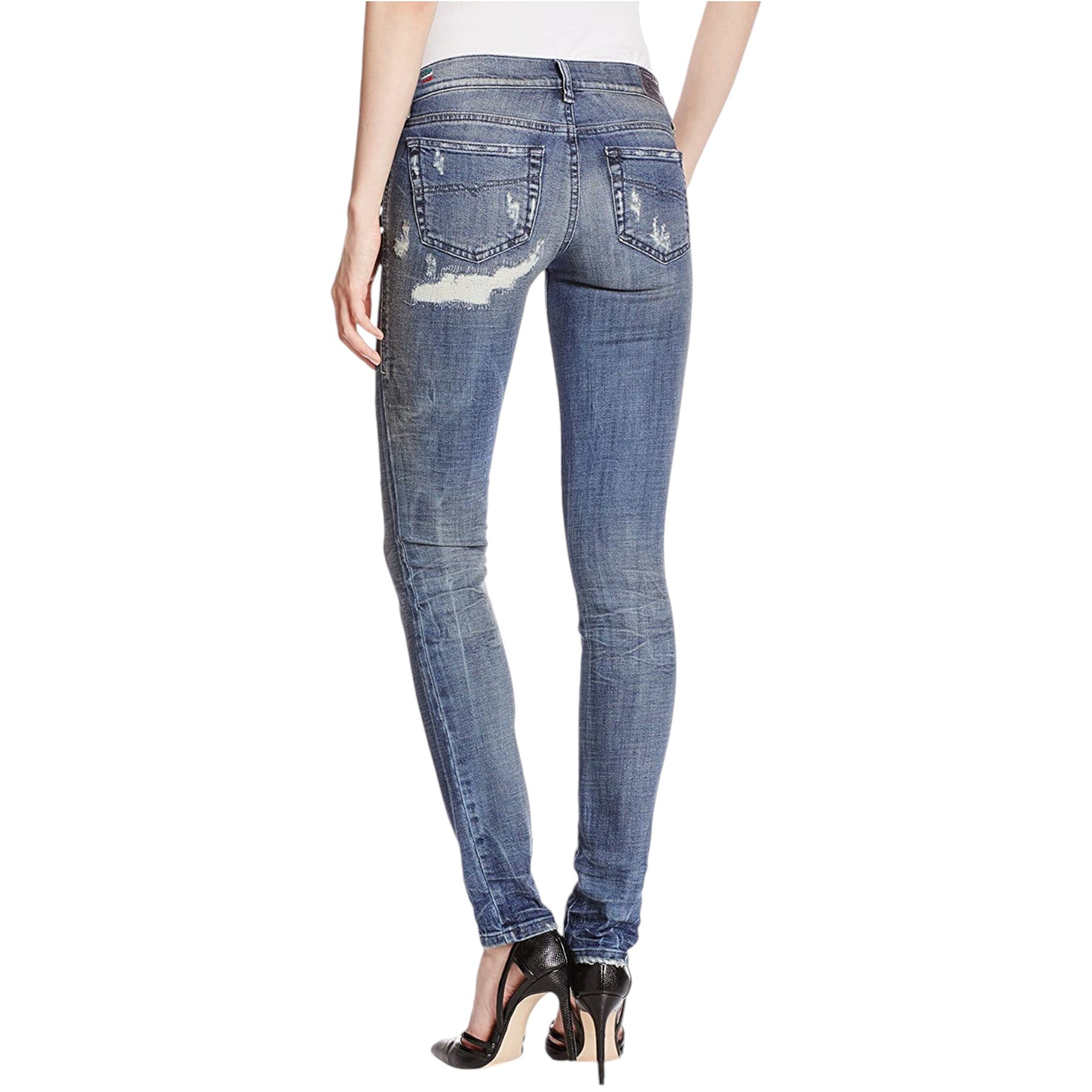 DIESEL GRUPEE 0856X Womens Denim Jeans Super Skinny Fit Blue Faded Zip Italy