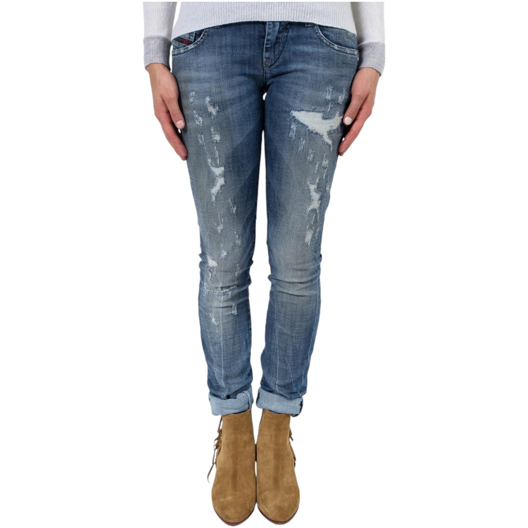 DIESEL GRUPEE 0856X Womens Denim Jeans Super Skinny Fit Blue Faded Zip Italy