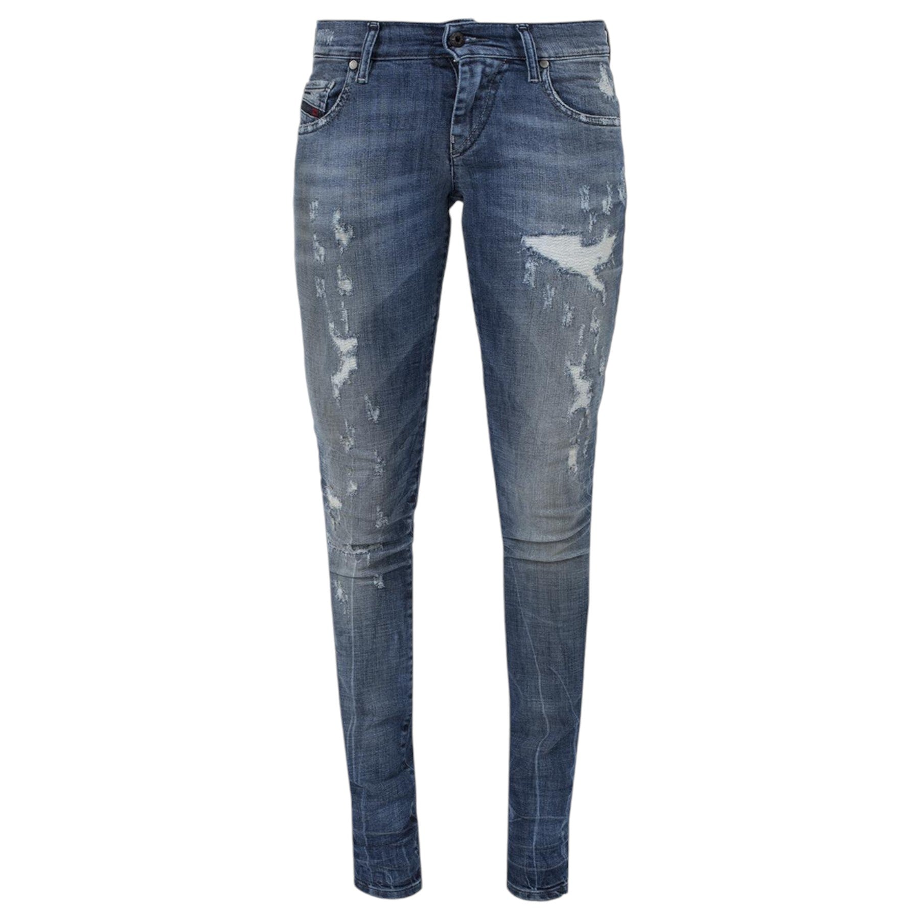 DIESEL GRUPEE 0856X Womens Denim Jeans Super Skinny Fit Blue Faded Zip Italy