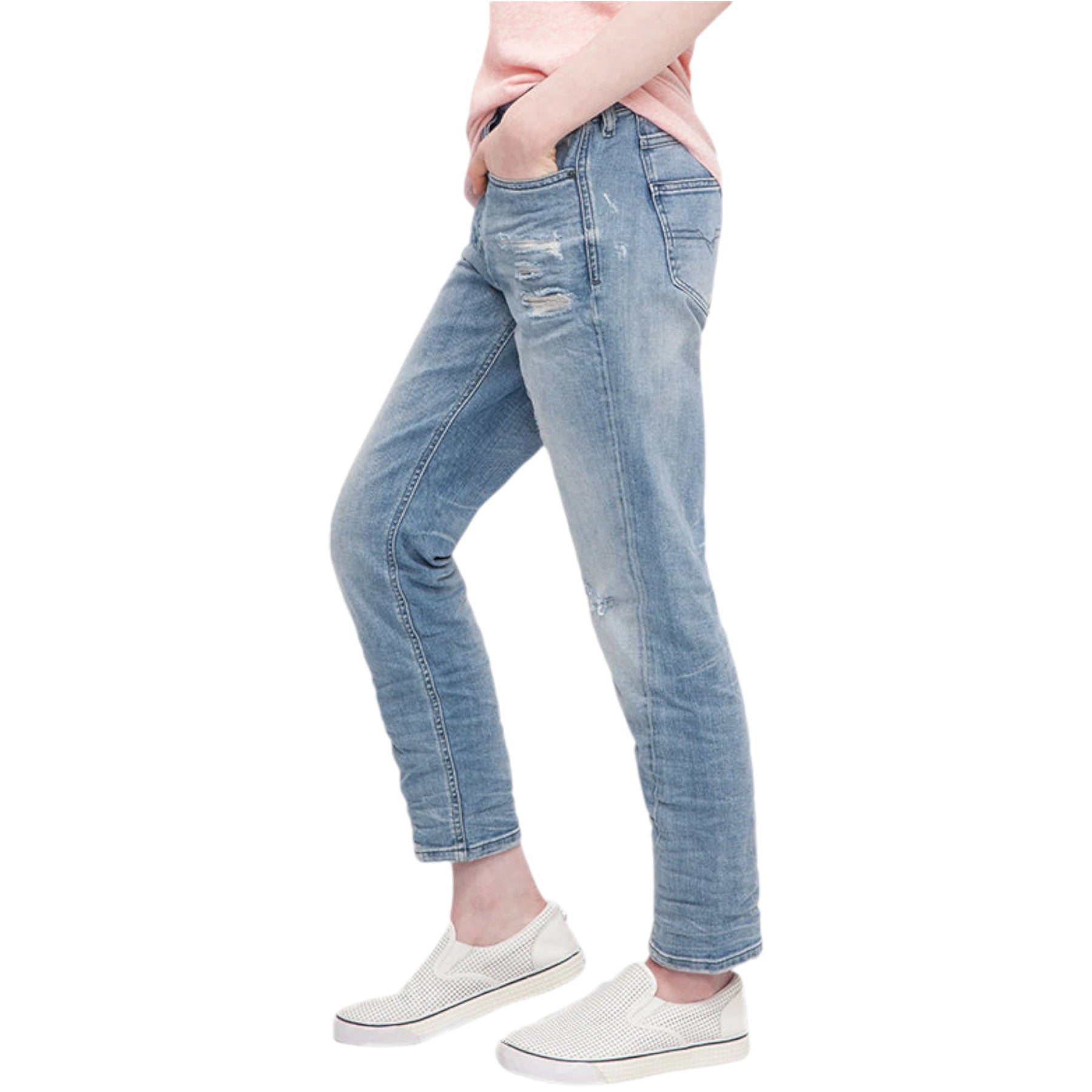 DIESEL Womens Denim Jeans REEN SEAM 0857F Regular Fit Straight Distressed Blue