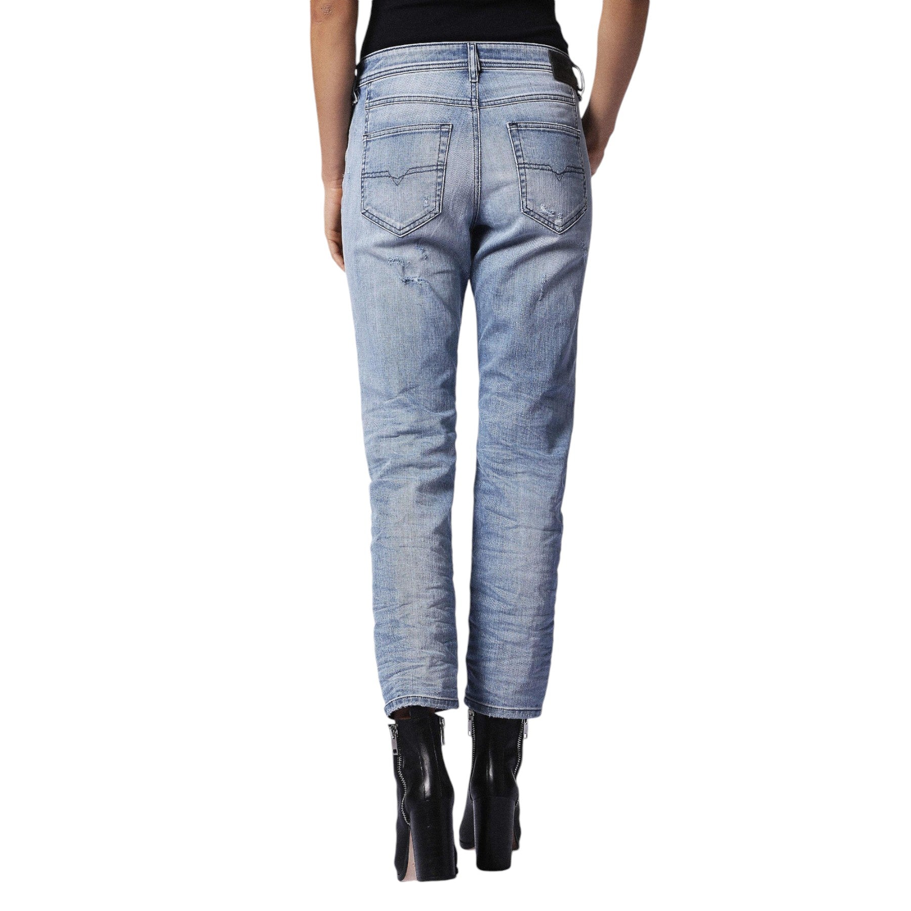 DIESEL Womens Denim Jeans REEN SEAM 0857F Regular Fit Straight Distressed Blue