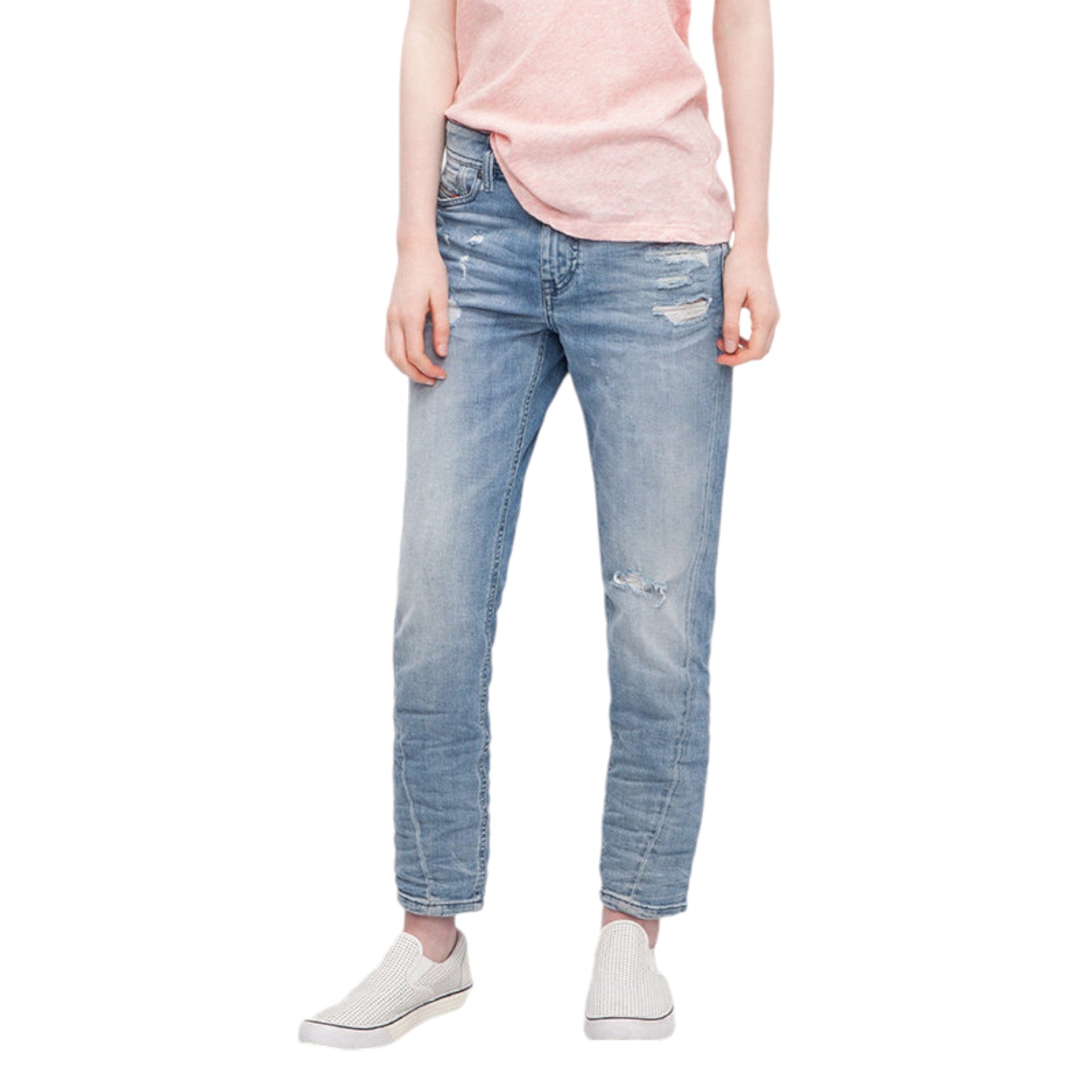 DIESEL Womens Denim Jeans REEN SEAM 0857F Regular Fit Straight Distressed Blue