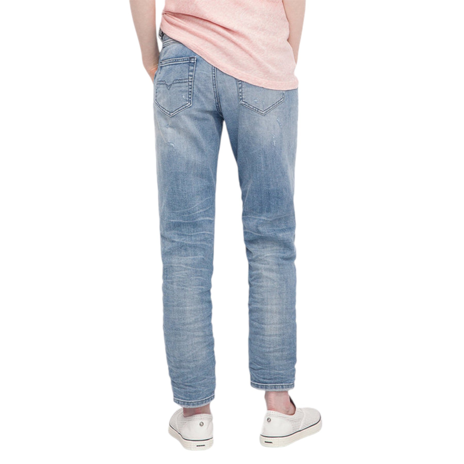 DIESEL Womens Denim Jeans REEN SEAM 0857F Regular Fit Straight Distressed Blue