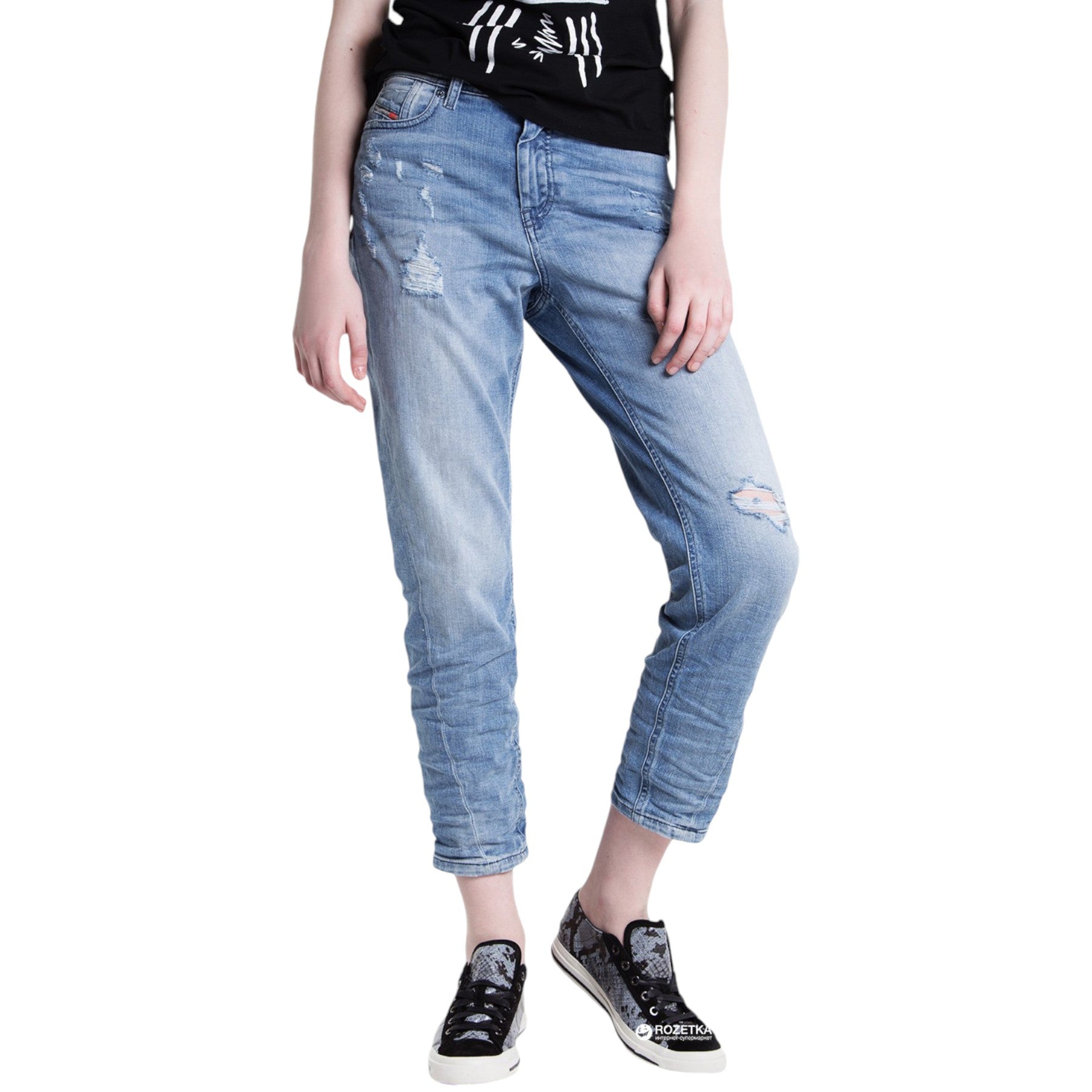 DIESEL Womens Denim Jeans REEN SEAM 0857F Regular Fit Straight Distressed Blue