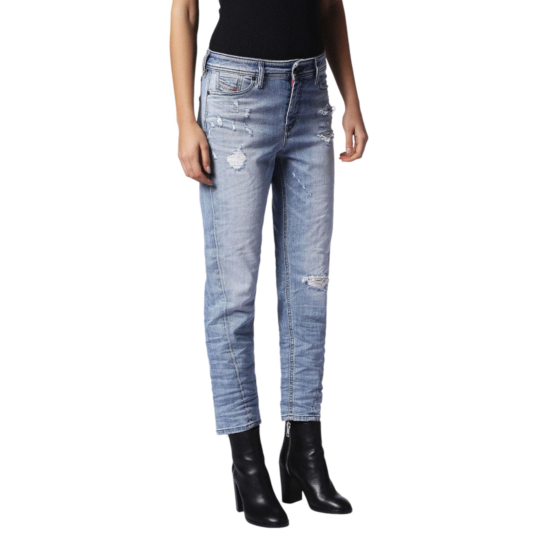 DIESEL Womens Denim Jeans REEN SEAM 0857F Regular Fit Straight Distressed Blue