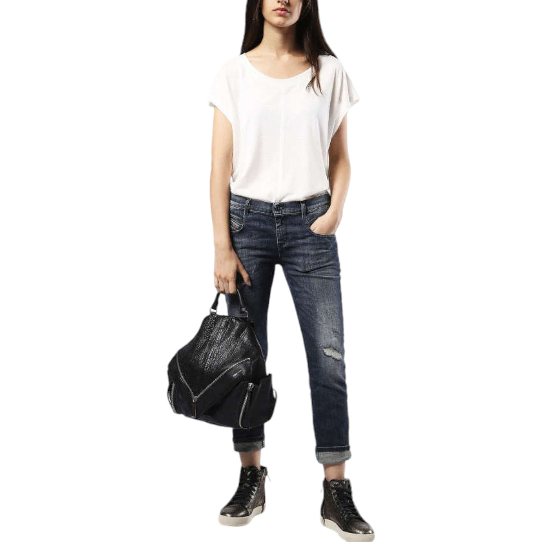 DIESEL BELTHY 0860K Womens Denim Jeans Regular Slim Dark Blue Italy Zip Fly