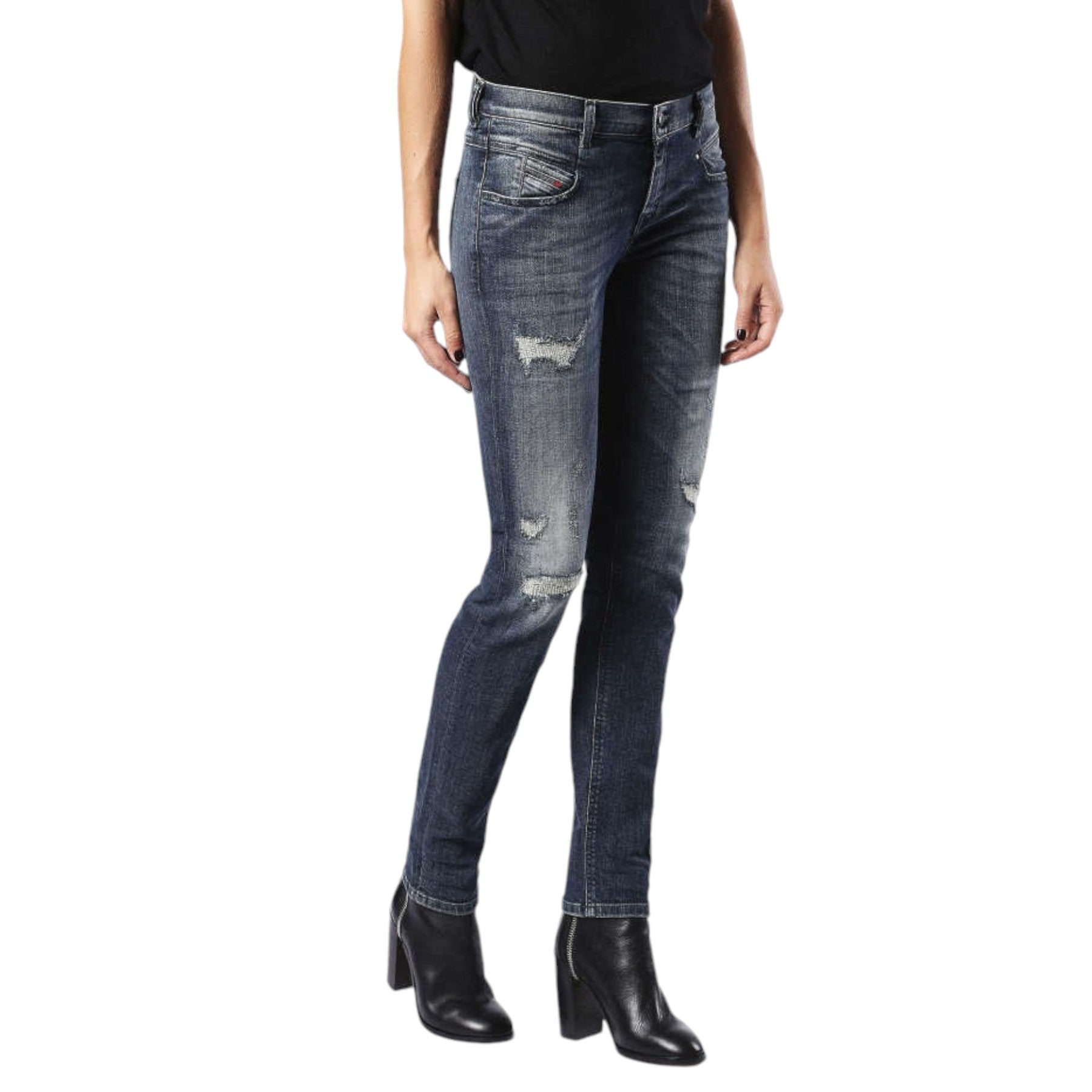 DIESEL BELTHY 0860K Womens Denim Jeans Regular Slim Dark Blue Italy Zip Fly