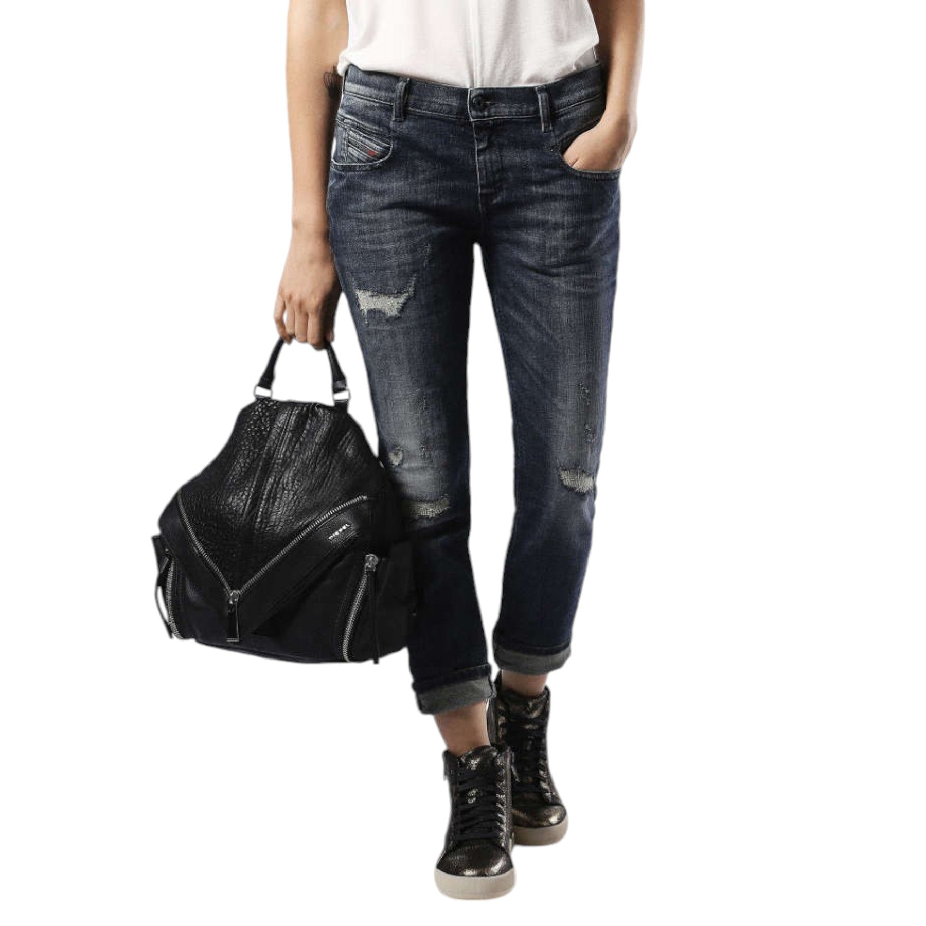 DIESEL BELTHY 0860K Womens Denim Jeans Regular Slim Dark Blue Italy Zip Fly