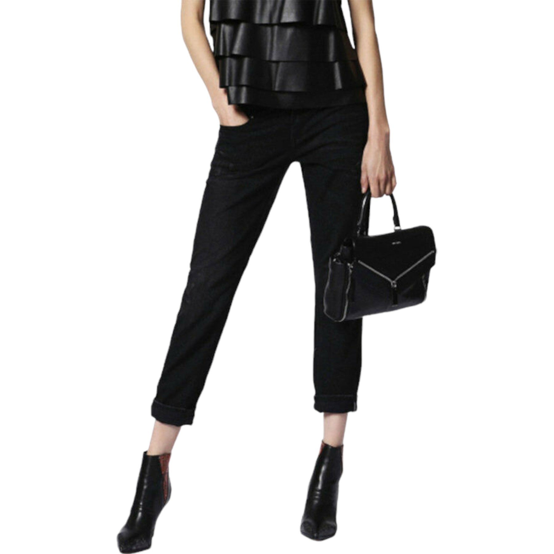 DIESEL BELTHY 0679F Womens Denim Jeans Distressed Regular Slim Black Zip Fly New