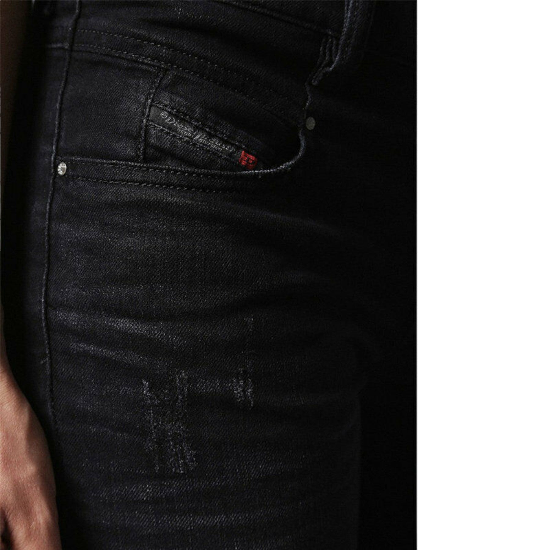 DIESEL BELTHY 0679F Womens Denim Jeans Distressed Regular Slim Black Zip Fly New