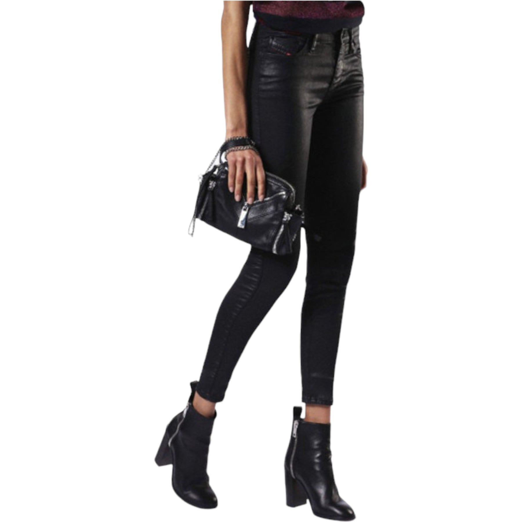 DIESEL SKINZEE 0662E Womens Denim Jeans Super Slim Skinny Zip Fly Shiny Black