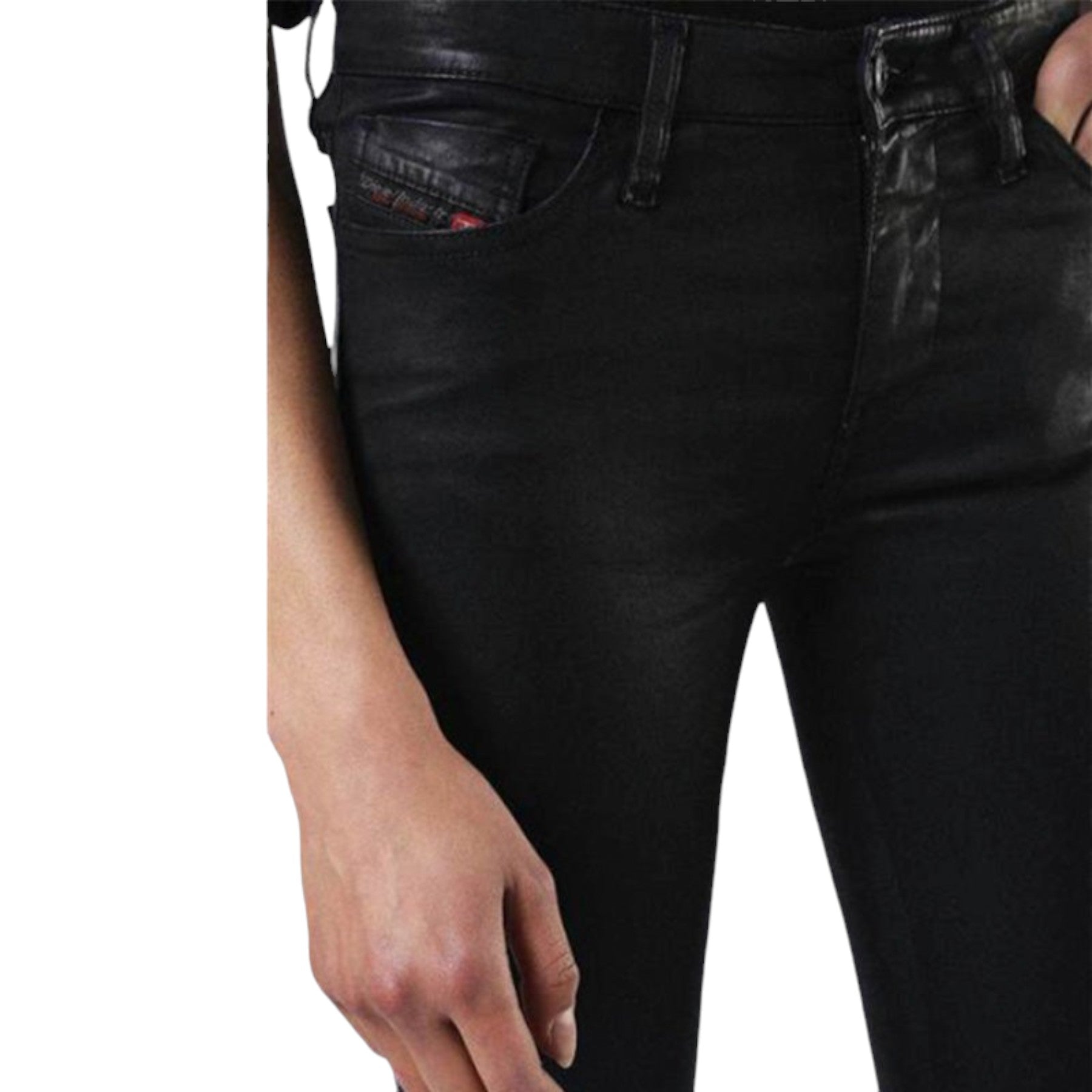 DIESEL SKINZEE 0662E Womens Denim Jeans Super Slim Skinny Zip Fly Shiny Black