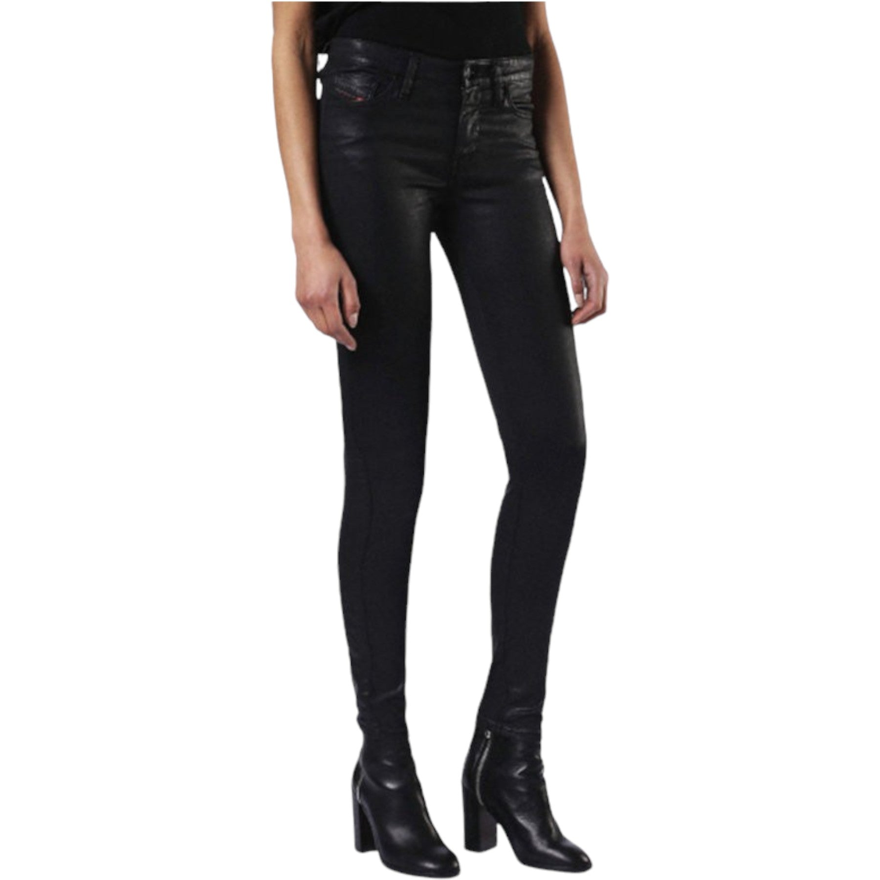 DIESEL SKINZEE 0662E Womens Denim Jeans Super Slim Skinny Zip Fly Shiny Black