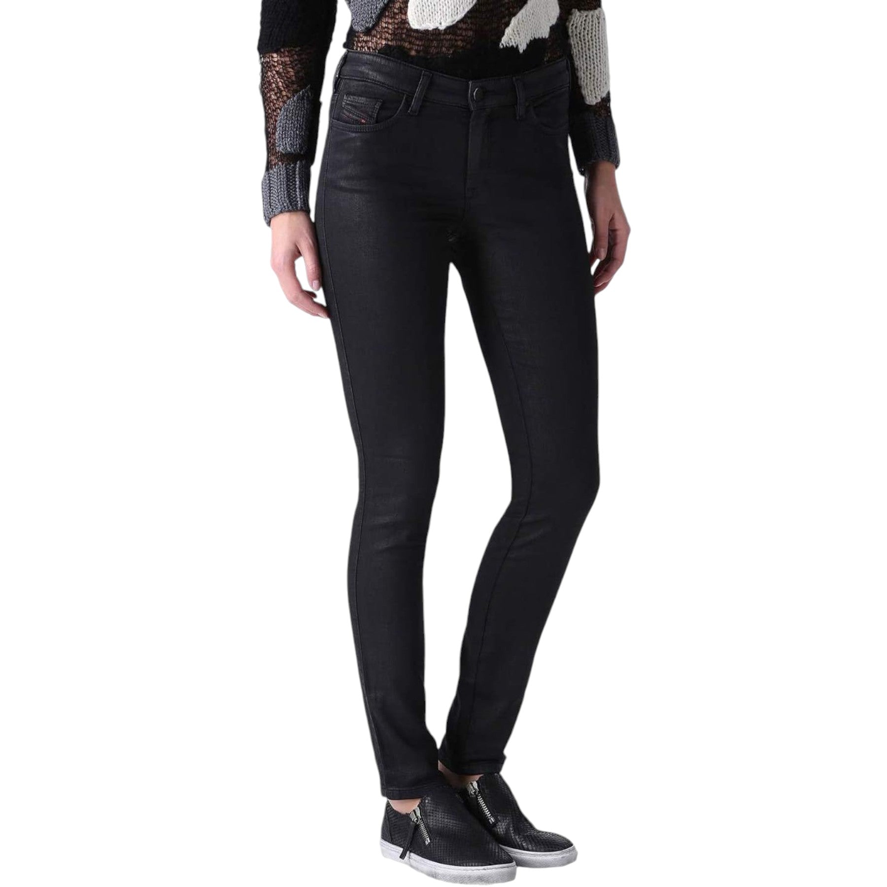 DIESEL DORIS-NE 0837C Womens Sweat Jeans Jogg Pants Denim Trouser Leather Coated