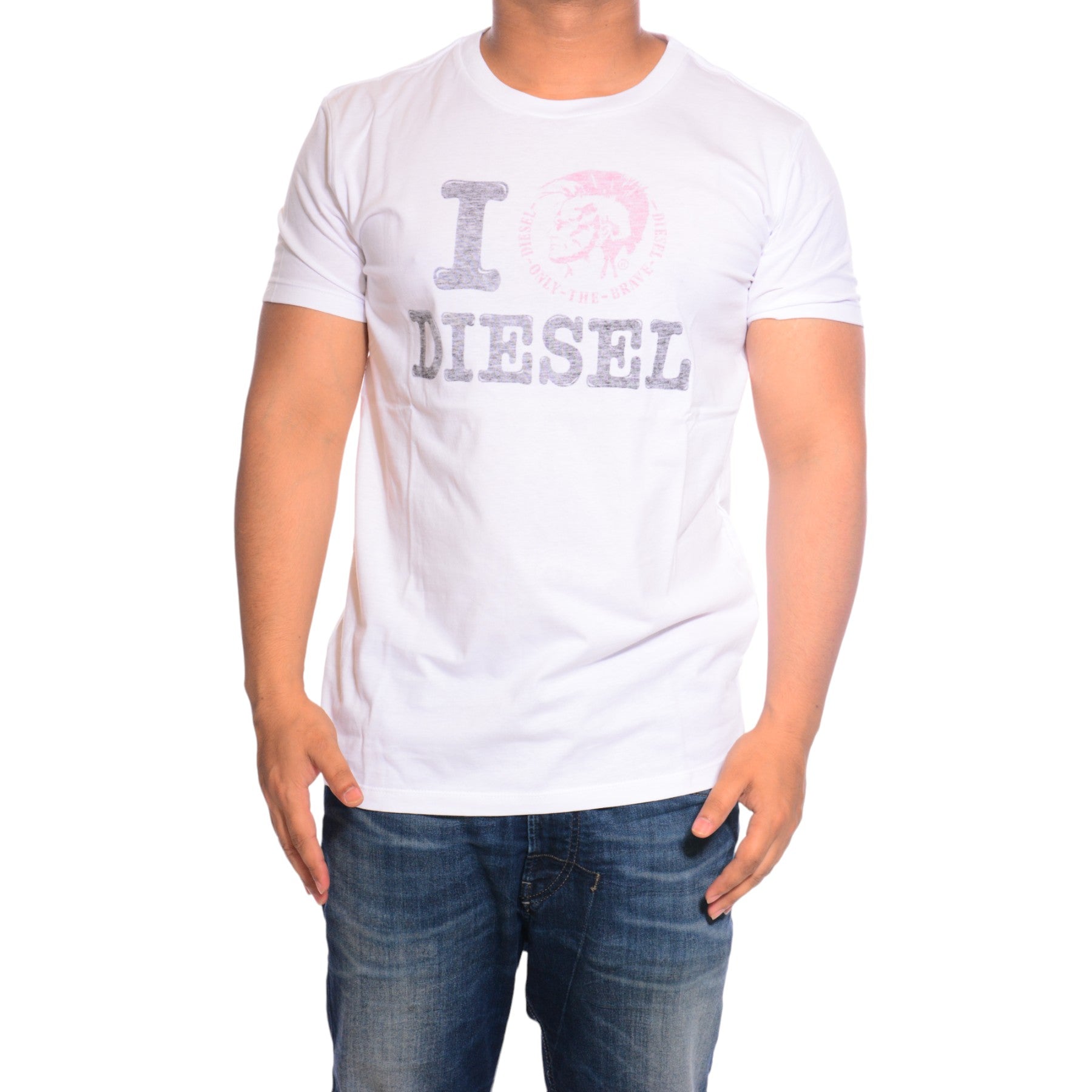 DIESEL T ILOVE R 00AIE Mens T-Shirt Crew Neck Short Sleeve Casual Cotton Tee