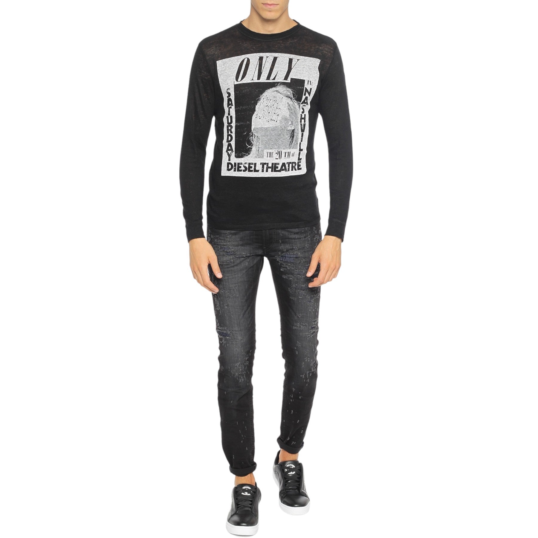 DIESEL THOMMER 0683T Mens Denim Jeans Slim Fit DNA Distressed Black Pants Italy