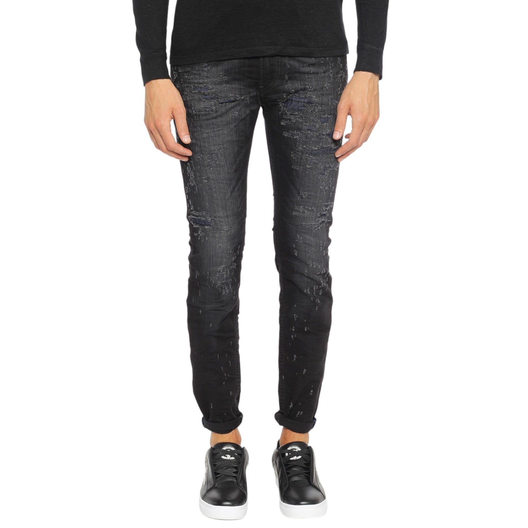 DIESEL THOMMER 0683T Mens Denim Jeans Slim Fit DNA Distressed Black Pants Italy