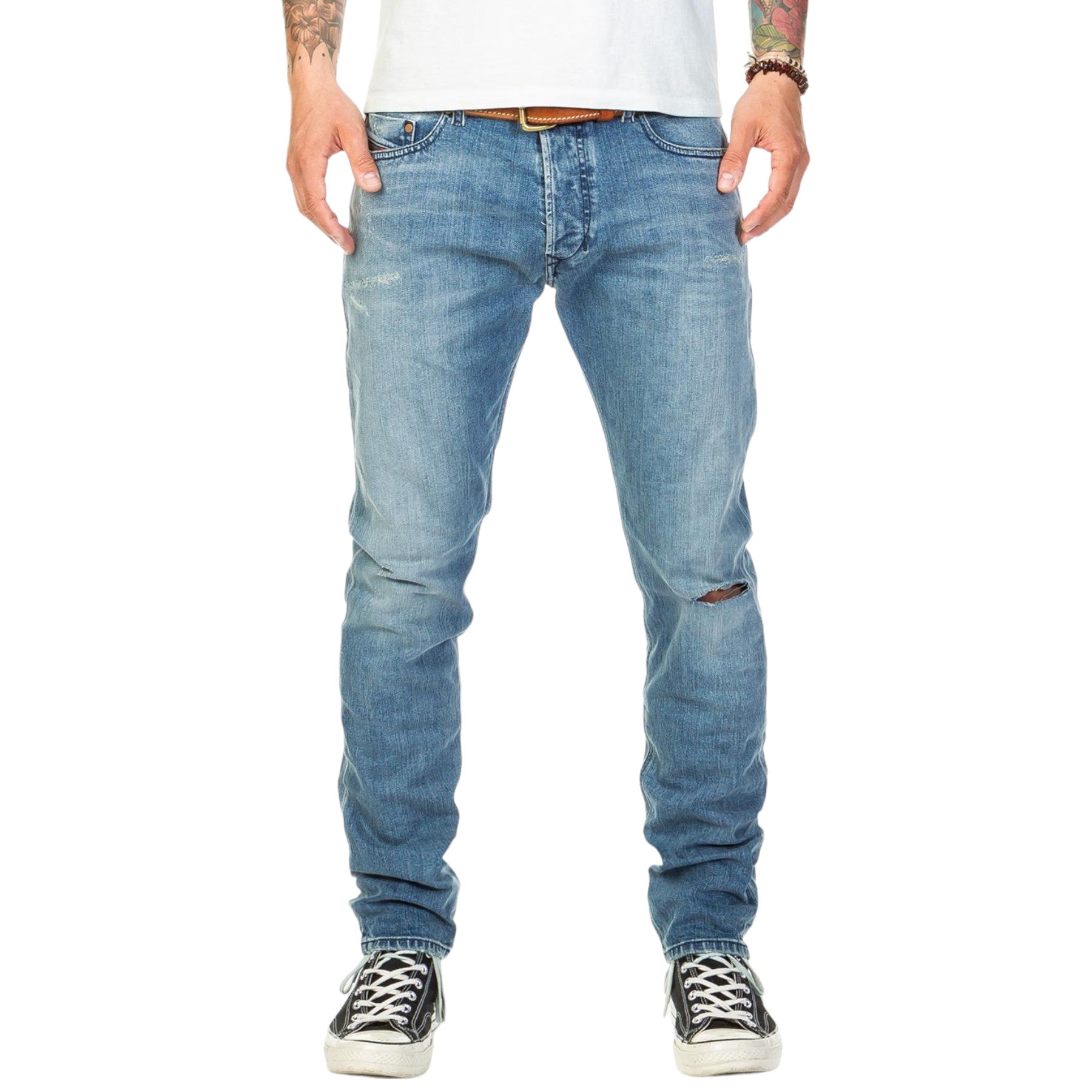 DIESEL TEPPHAR 084VI Mens Denim Jeans Custom Distressed  Stretch Slim Carrot Fit