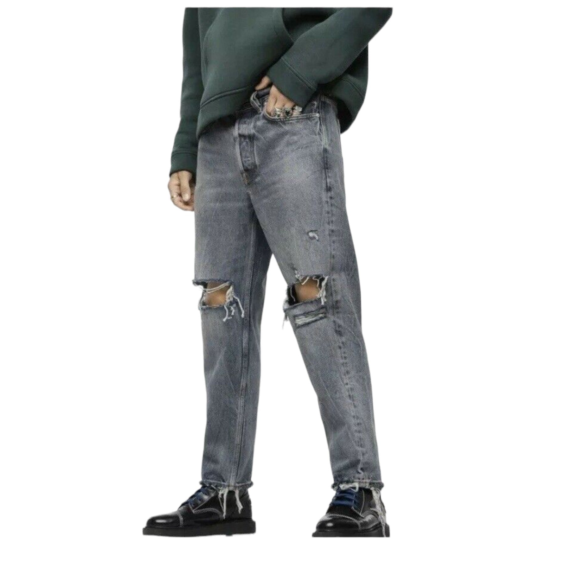 DIESEL DAGH XP 084ZS Mens Jeans Regular Straight Distress Blue Denim Made Italy