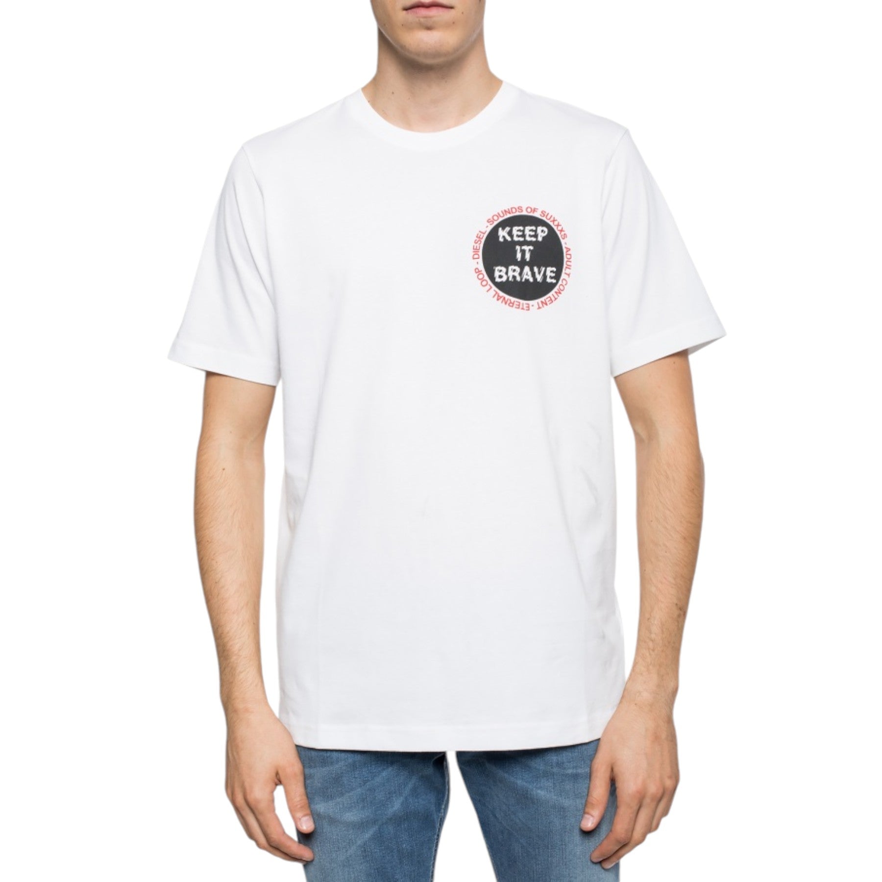 DIESEL T JUST XO Mens T-Shirt Short Sleeve Crew Neck Tee Casual White Cotton Top