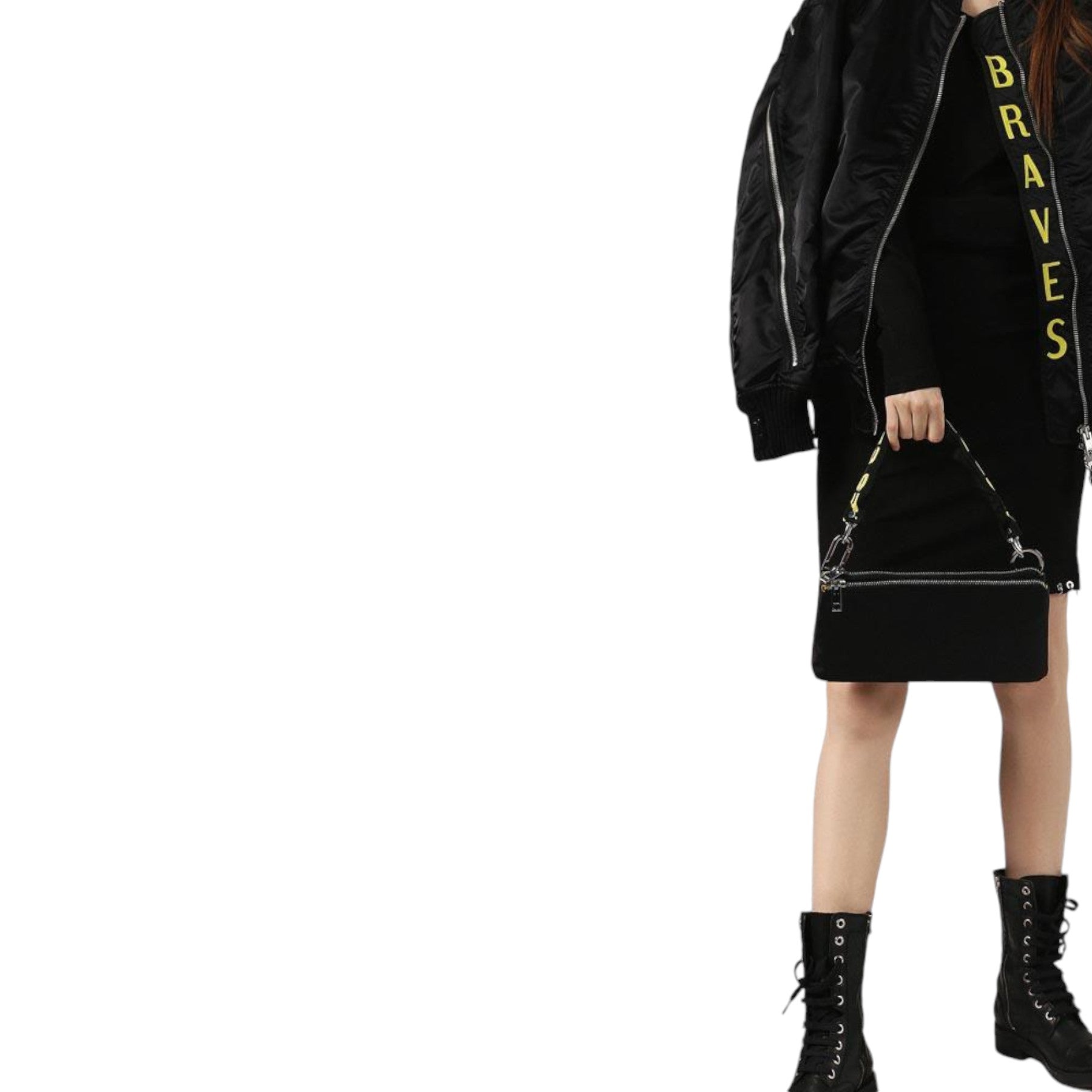 DIESEL D CECYL 0DAPR Womens Short Dress Cotton Black Long Sleeve Crew neck Tops