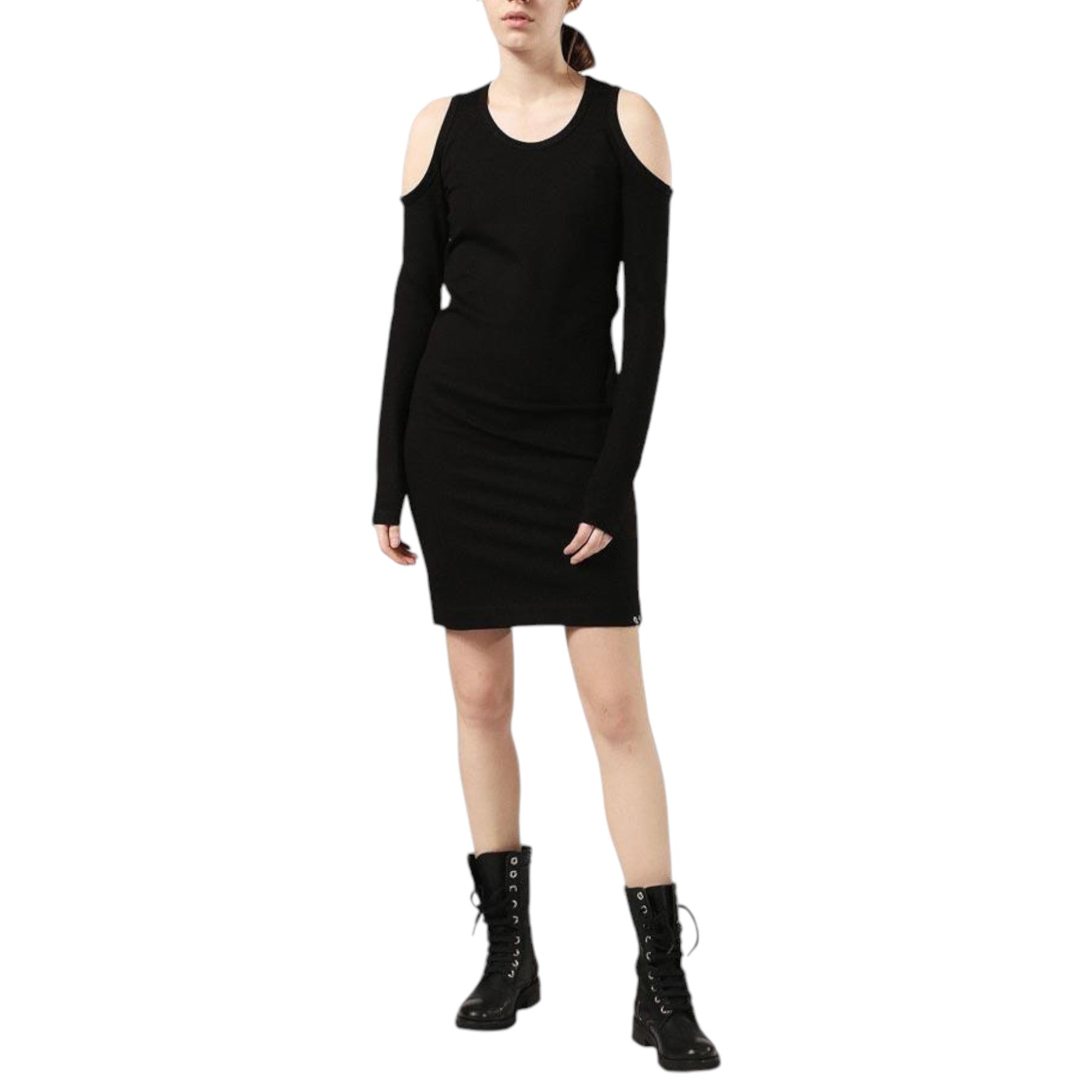 DIESEL D CECYL 0DAPR Womens Short Dress Cotton Black Long Sleeve Crew neck Tops