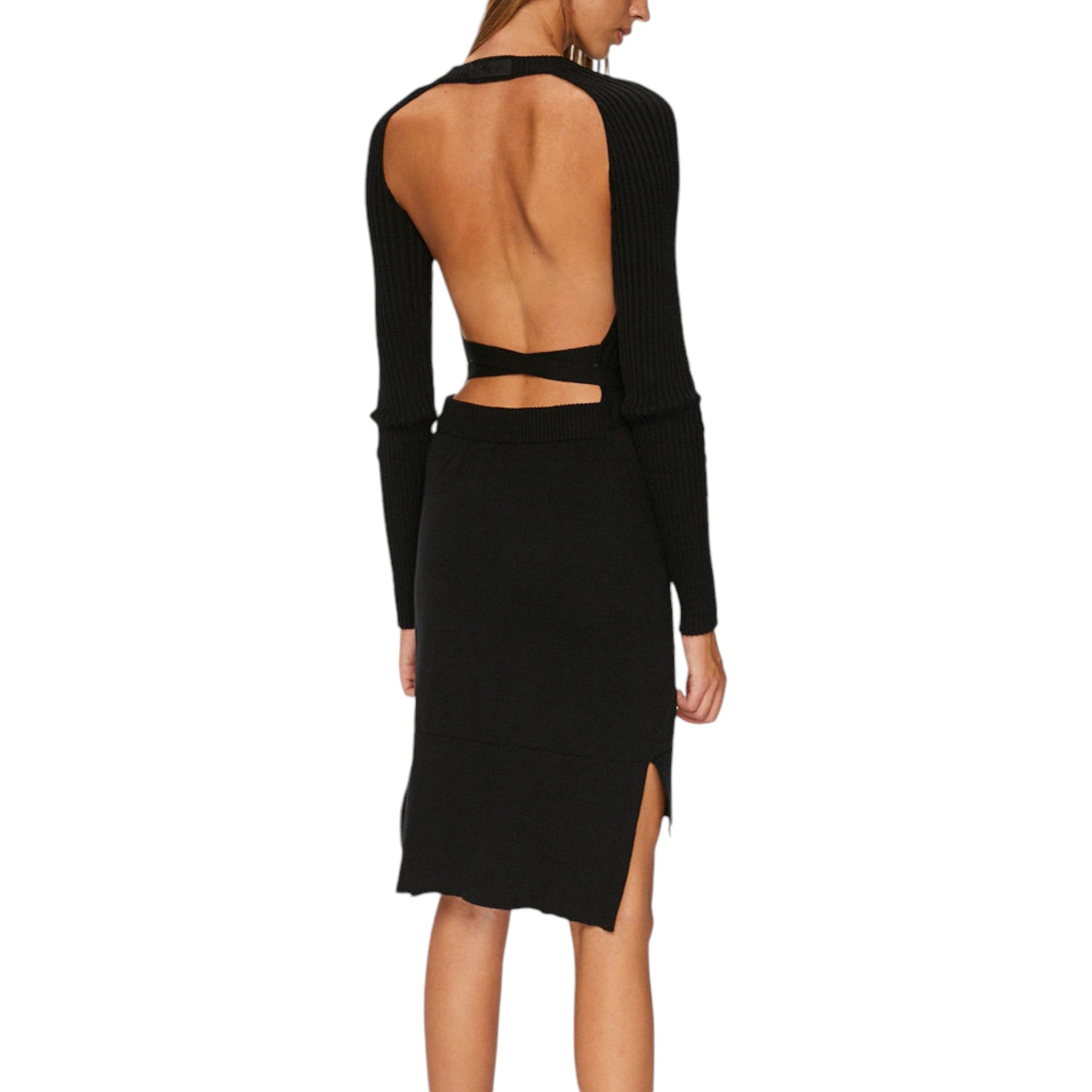 DIESEL M STRING 0LASU Womens Dress Open Back Cotton Black Casual Winter Long Top