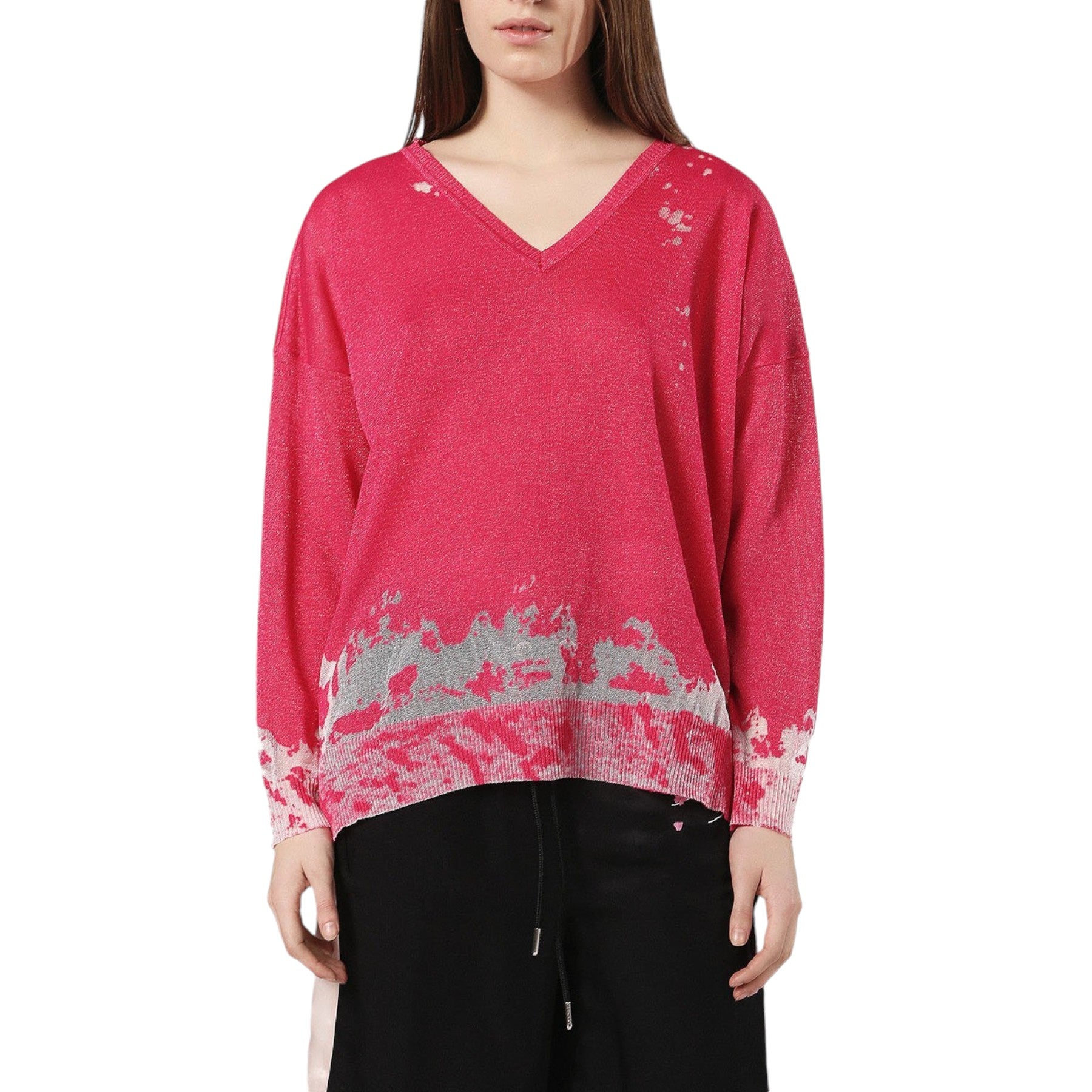 DIESEL M SPORT Womens Dress V Neck Long Sleeve Pullover Regular Pink Tops Italy