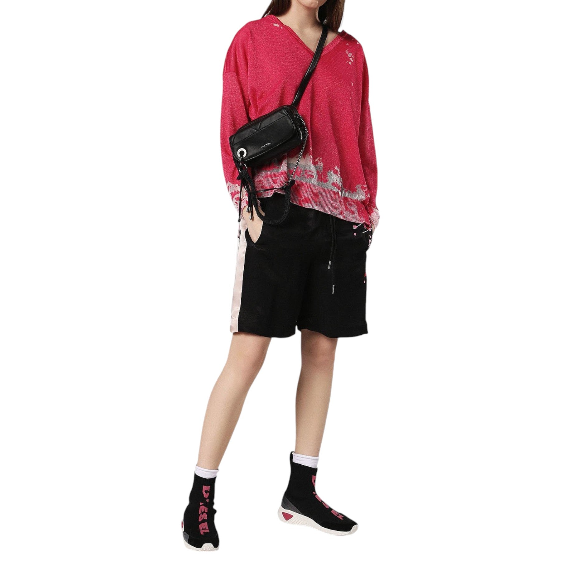 DIESEL M SPORT Womens Dress V Neck Long Sleeve Pullover Regular Pink Tops Italy