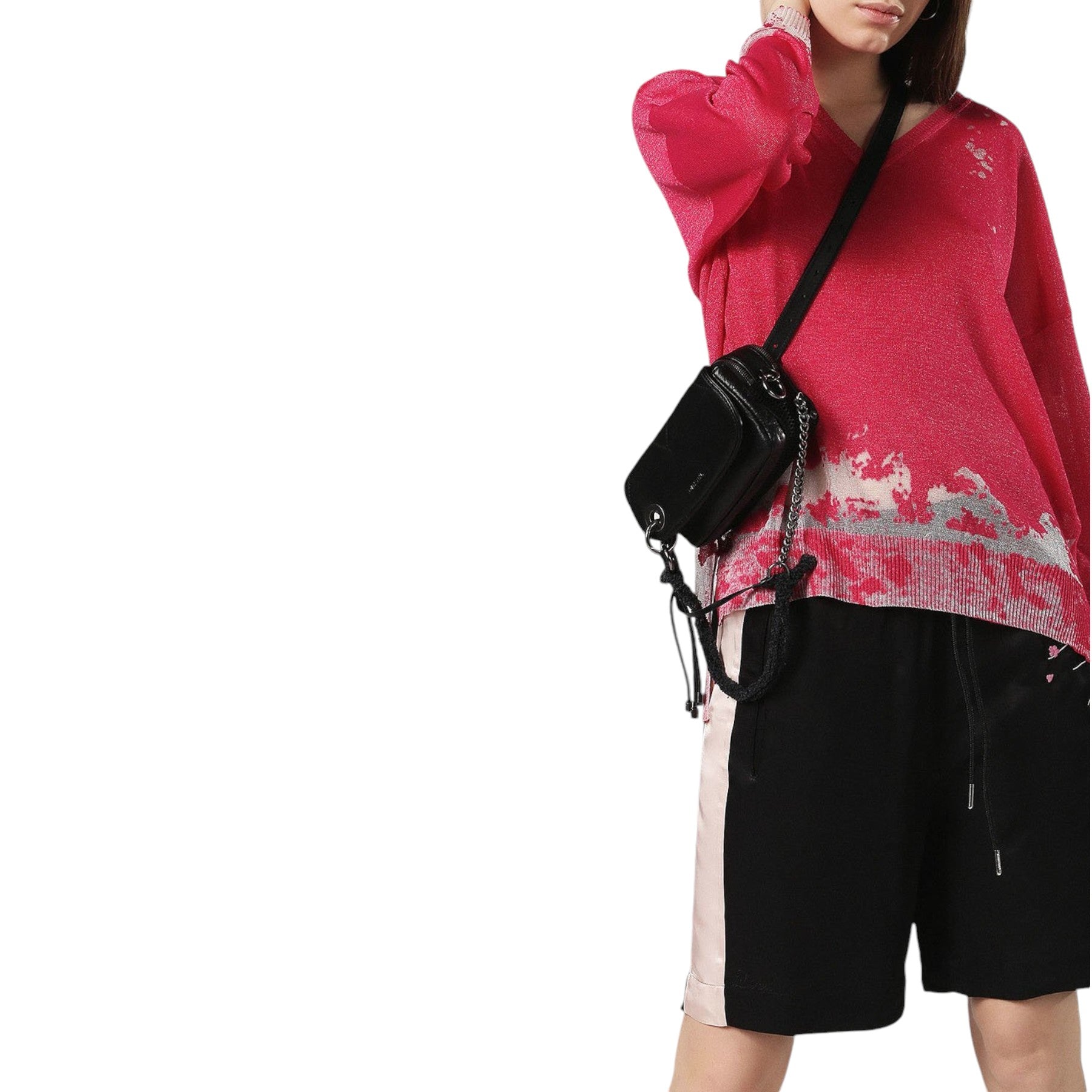 DIESEL M SPORT Womens Dress V Neck Long Sleeve Pullover Regular Pink Tops Italy