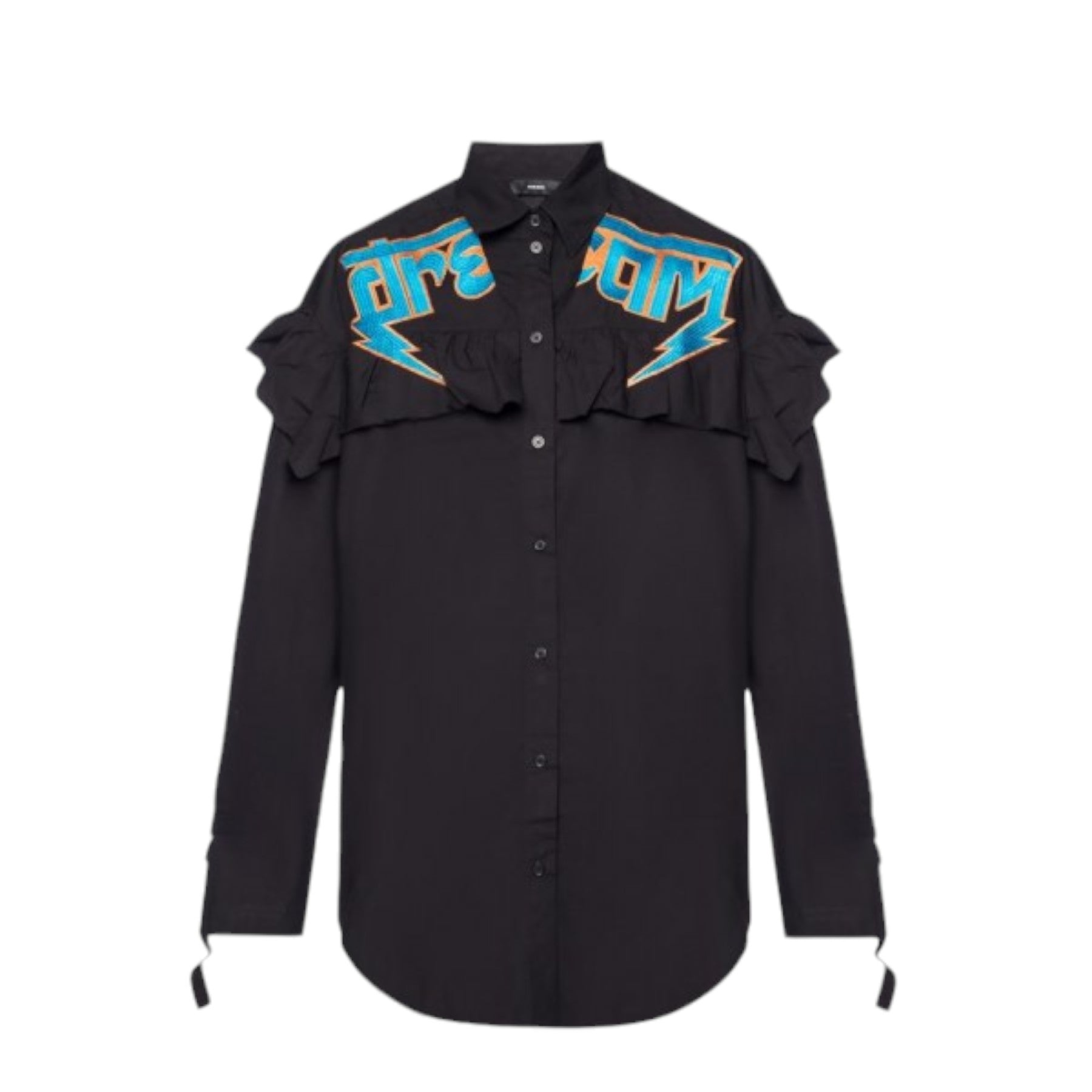 DIESEL C BUL 0BAST Womens Oversize Shirt Embroidered Ladies Long Cotton Black