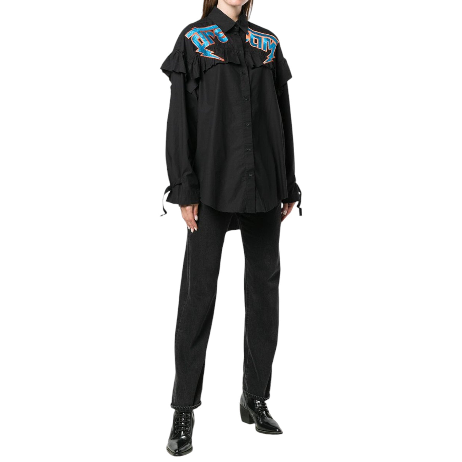 DIESEL C BUL 0BAST Womens Oversize Shirt Embroidered Ladies Long Cotton Black