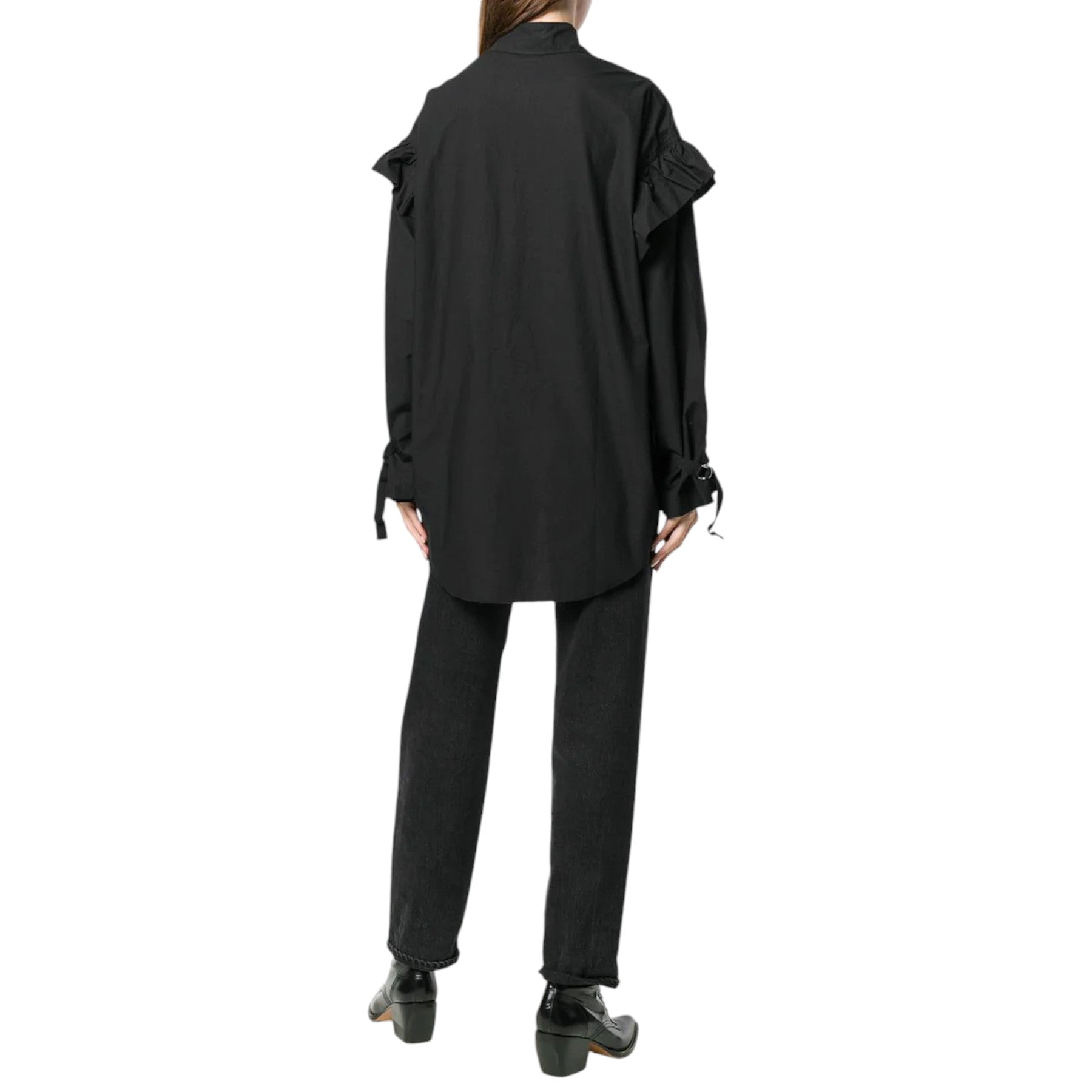 DIESEL C BUL 0BAST Womens Oversize Shirt Embroidered Ladies Long Cotton Black