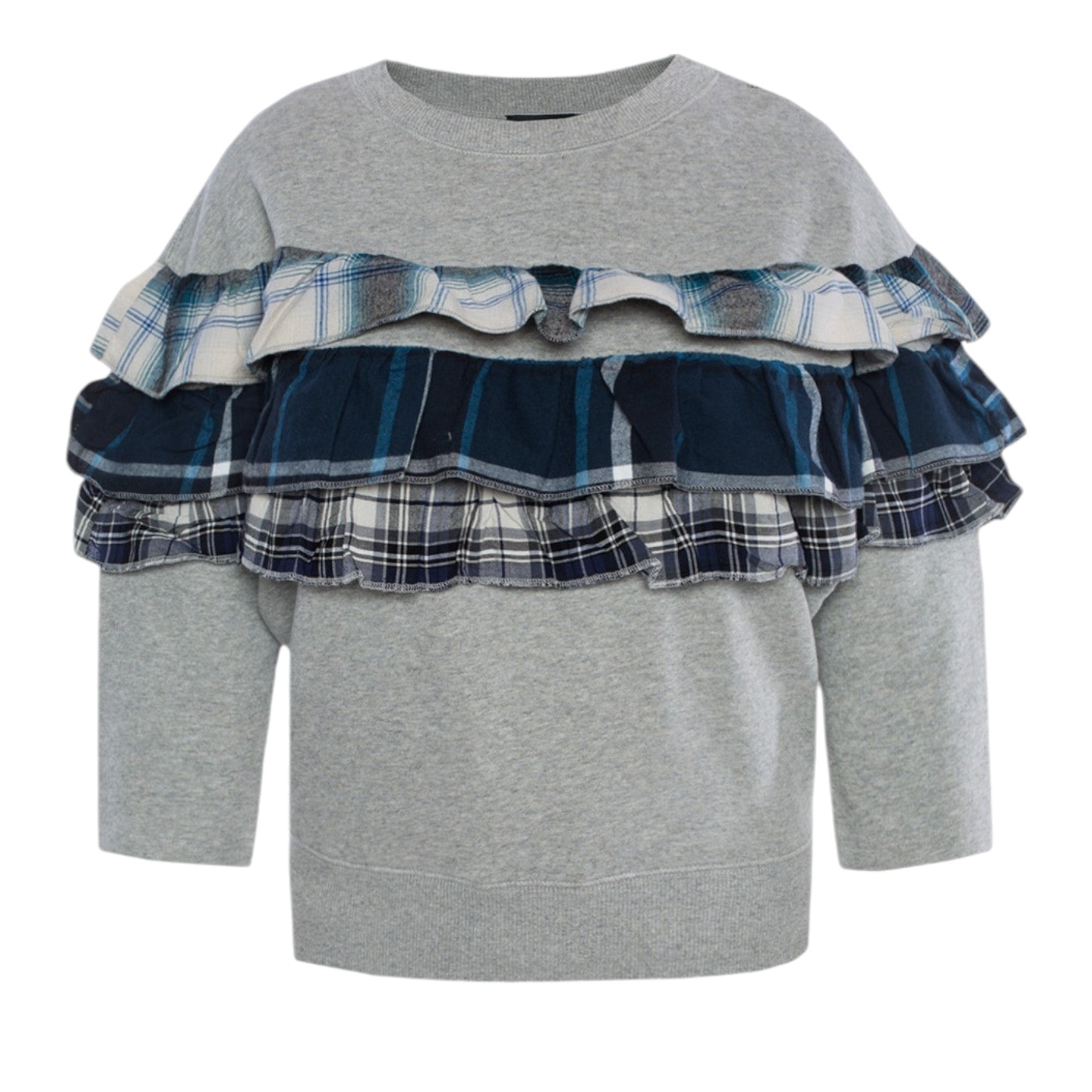 DIESEL F ADELIA Womens Sweatshirt Pullover Crew Neck Ruffle Check Grey Jumper