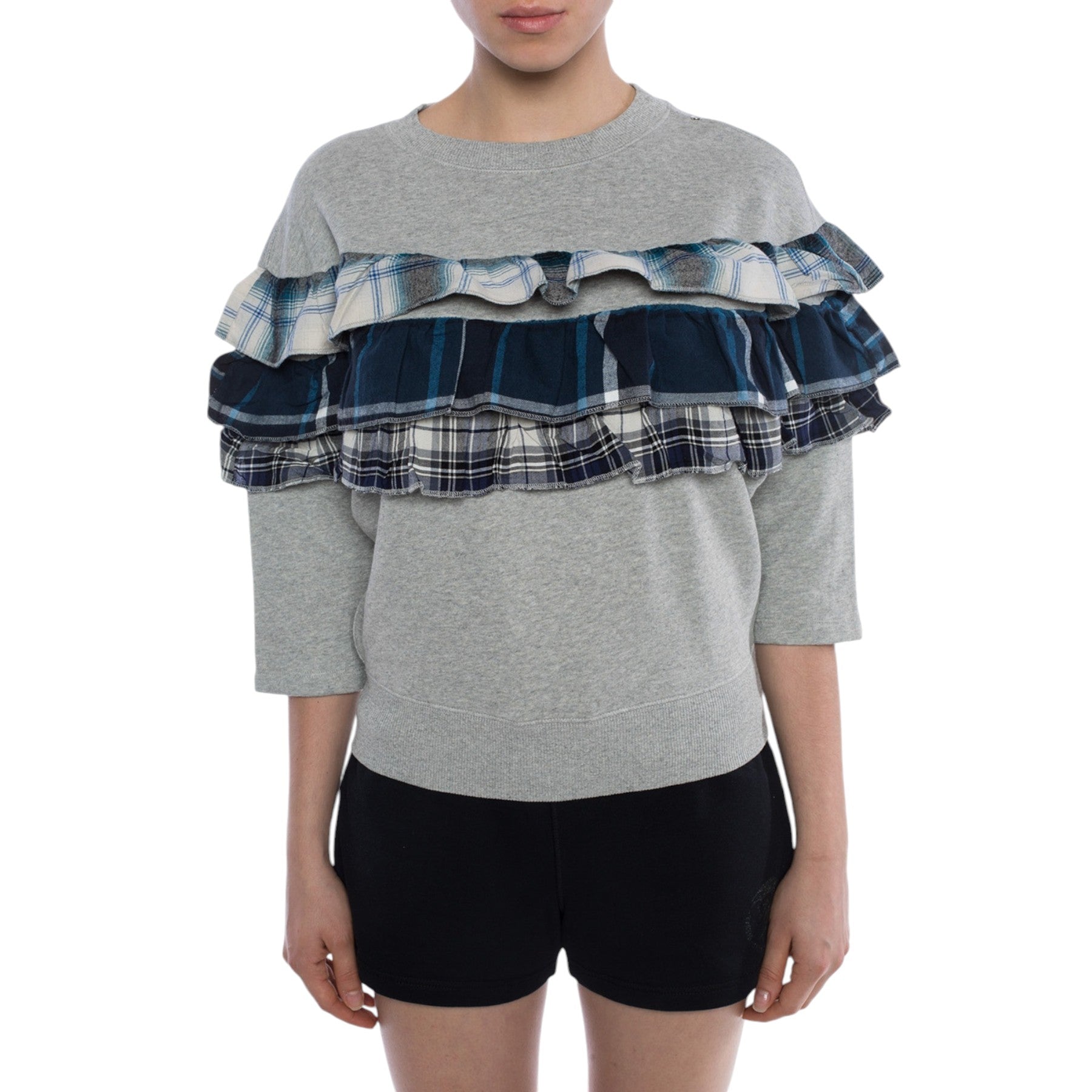 DIESEL F ADELIA Womens Sweatshirt Pullover Crew Neck Ruffle Check Grey Jumper