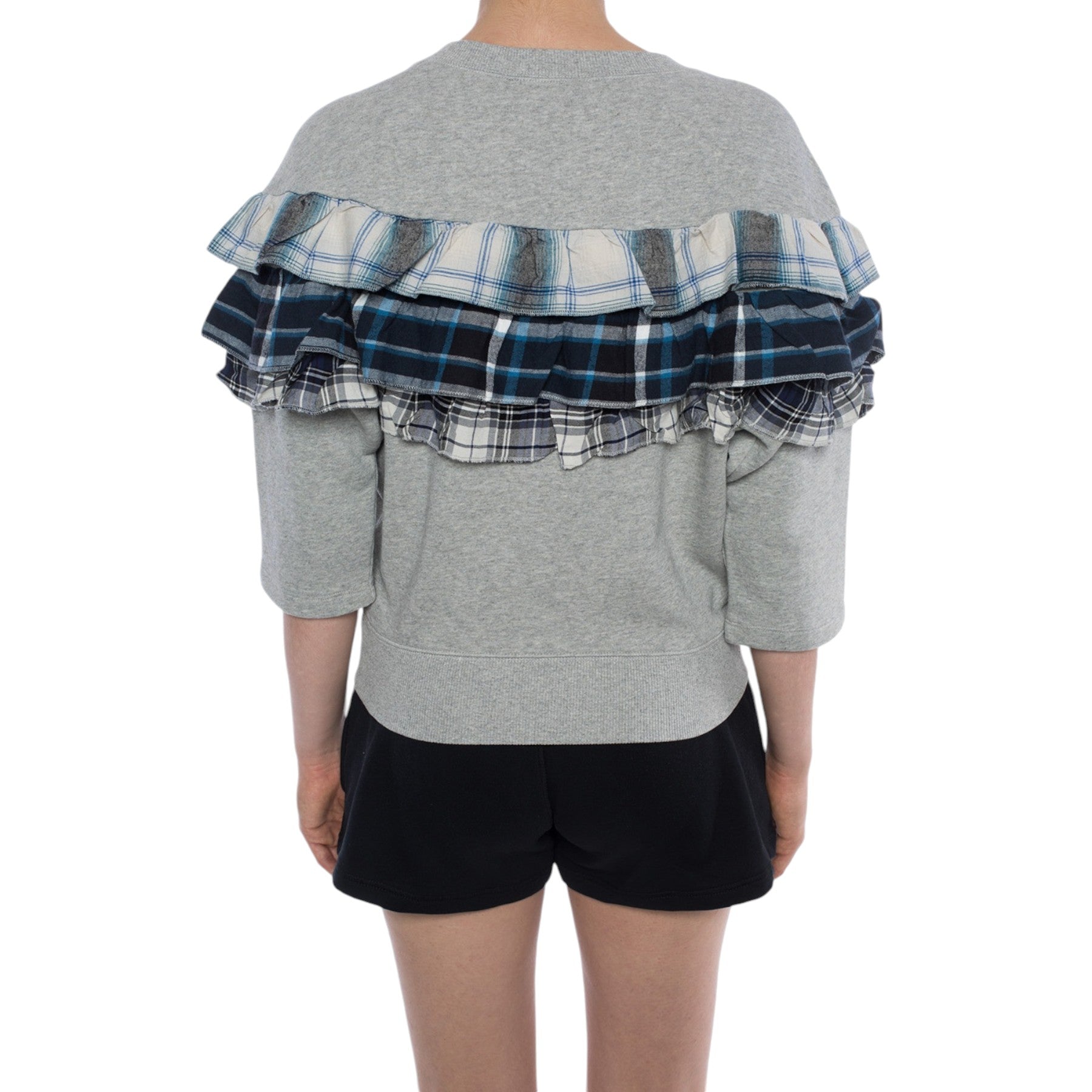 DIESEL F ADELIA Womens Sweatshirt Pullover Crew Neck Ruffle Check Grey Jumper