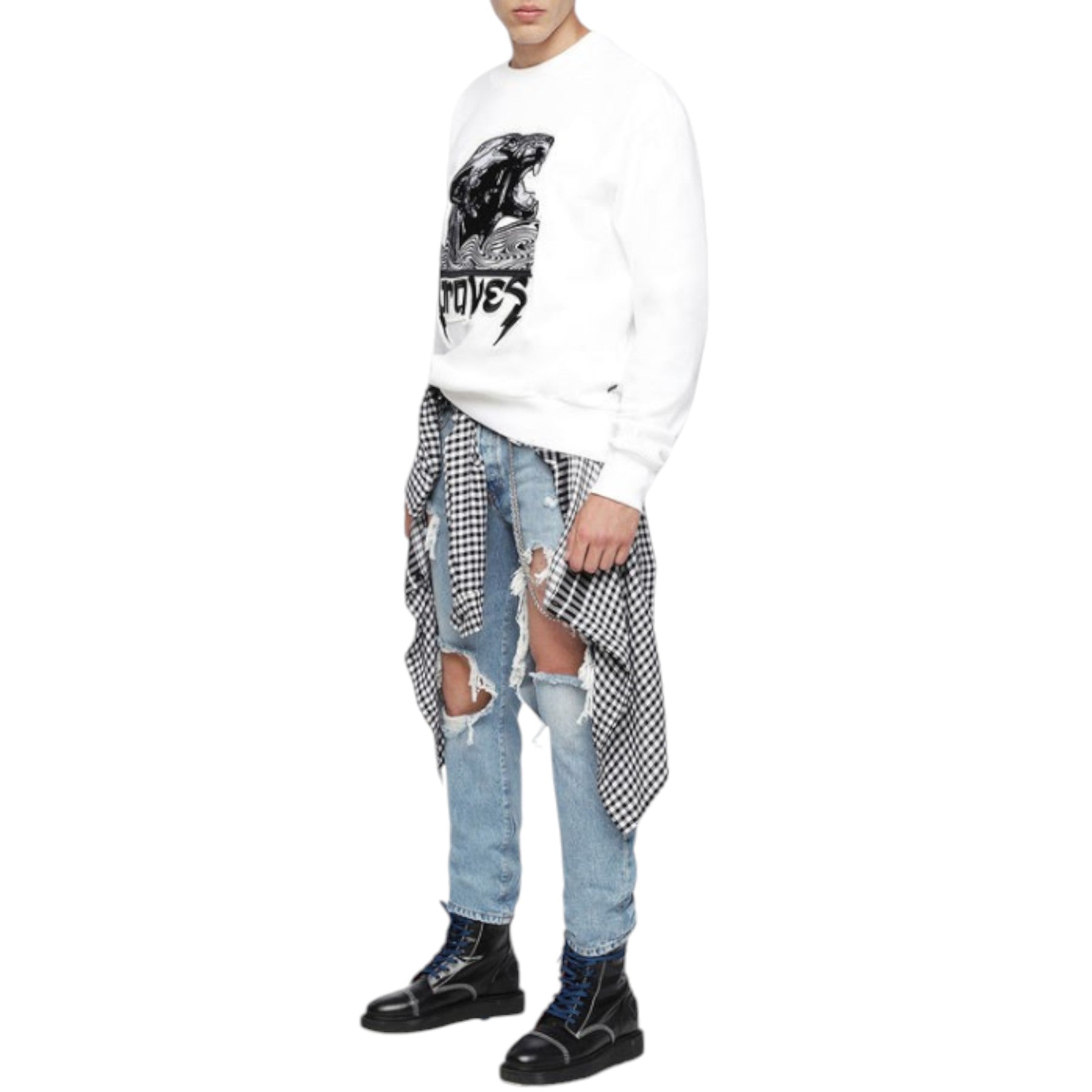 DIESEL S BAY WA Mens Sweatshirt Crew Neck Ribbed Casual Pullover White Jumper