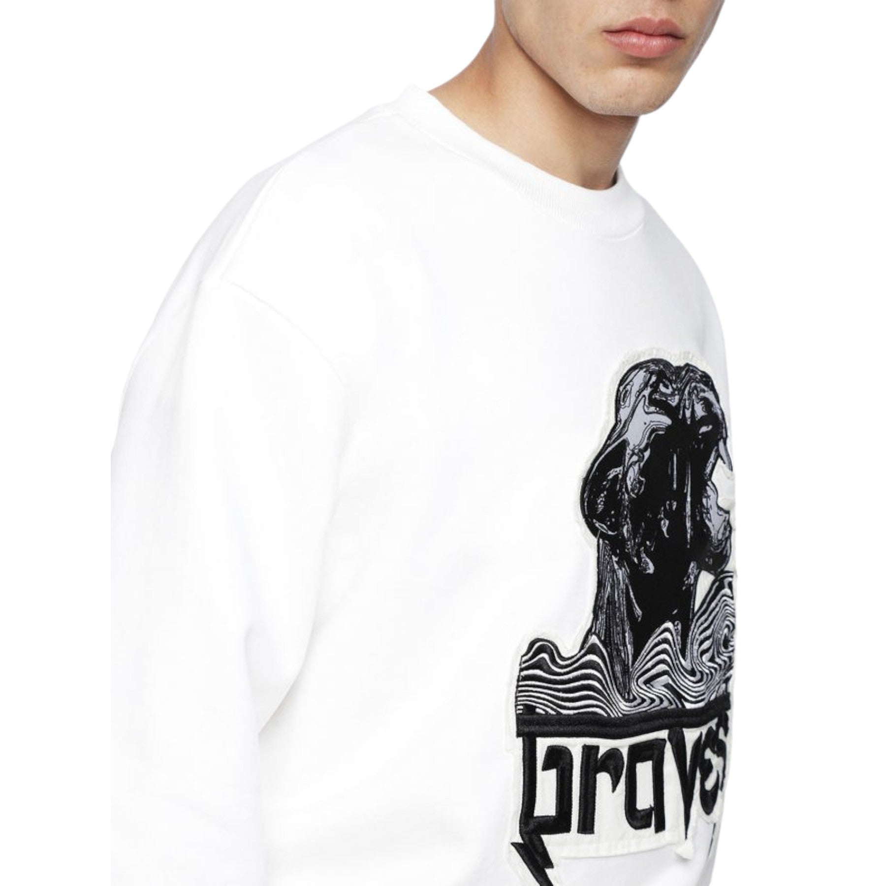 DIESEL S BAY WA Mens Sweatshirt Crew Neck Ribbed Casual Pullover White Jumper