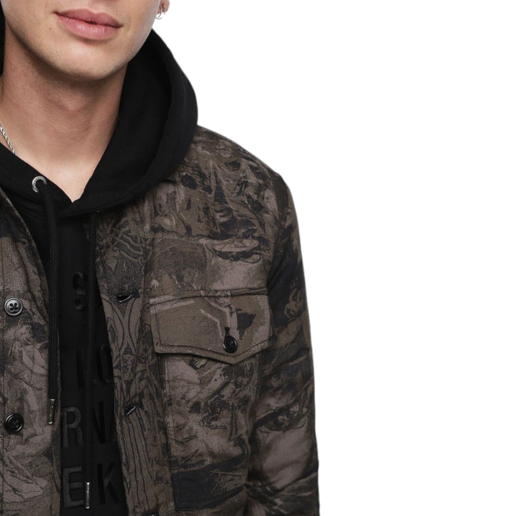 DIESEL S LATE PADD A Mens Shirt Jacket Graphical Prints Casual Camouflage Coat