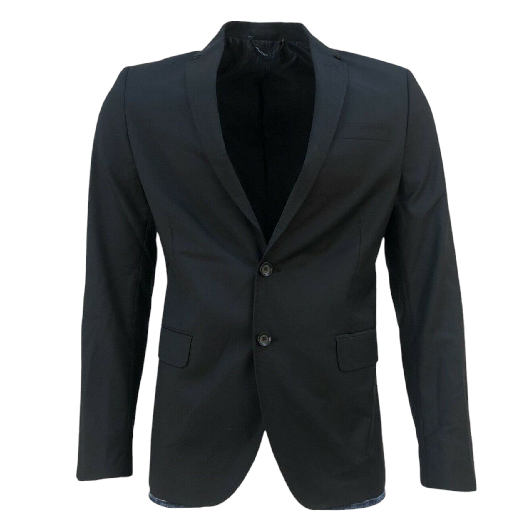 DIESEL J LUSH Mens Blazer Jacket Denim Trim Wool Double Button Casual Black Coat